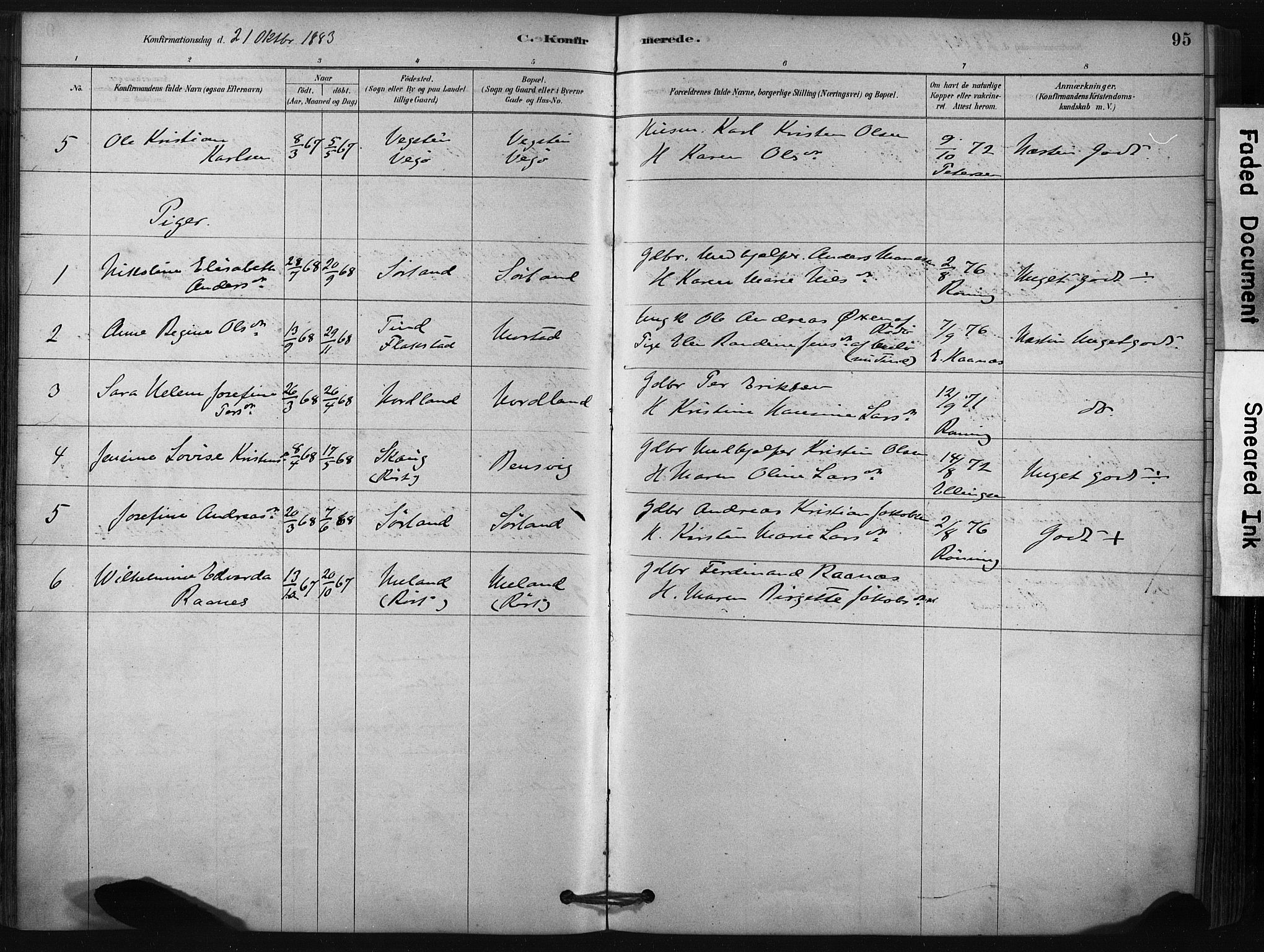 Ministerialprotokoller, klokkerbøker og fødselsregistre - Nordland, AV/SAT-A-1459/807/L0122: Parish register (official) no. 807A05, 1880-1902, p. 95