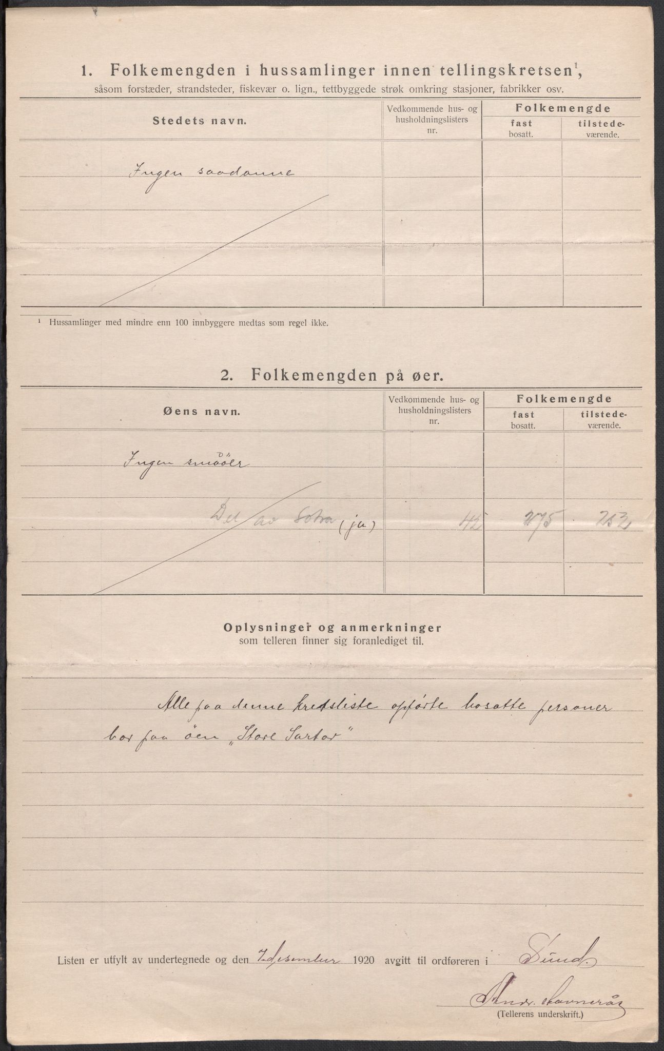 SAB, 1920 census for Sund, 1920, p. 25