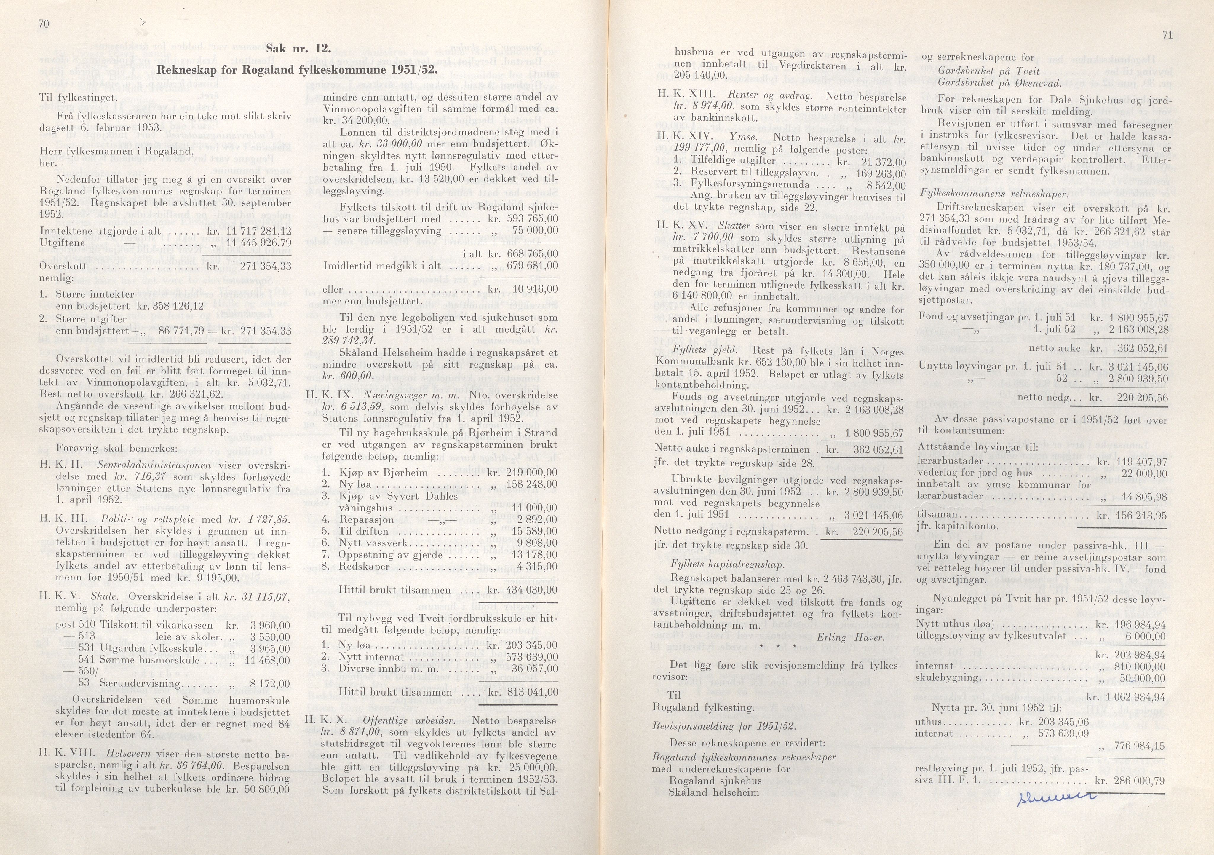 Rogaland fylkeskommune - Fylkesrådmannen , IKAR/A-900/A/Aa/Aaa/L0072: Møtebok , 1953, p. 70-71