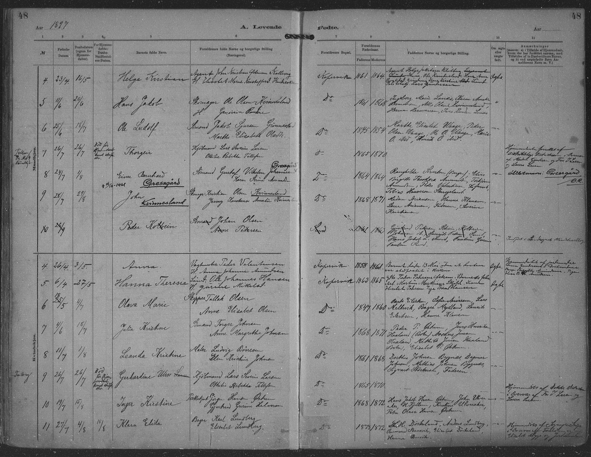 Kopervik sokneprestkontor, AV/SAST-A-101850/H/Ha/Haa/L0001: Parish register (official) no. A 1, 1880-1919, p. 48