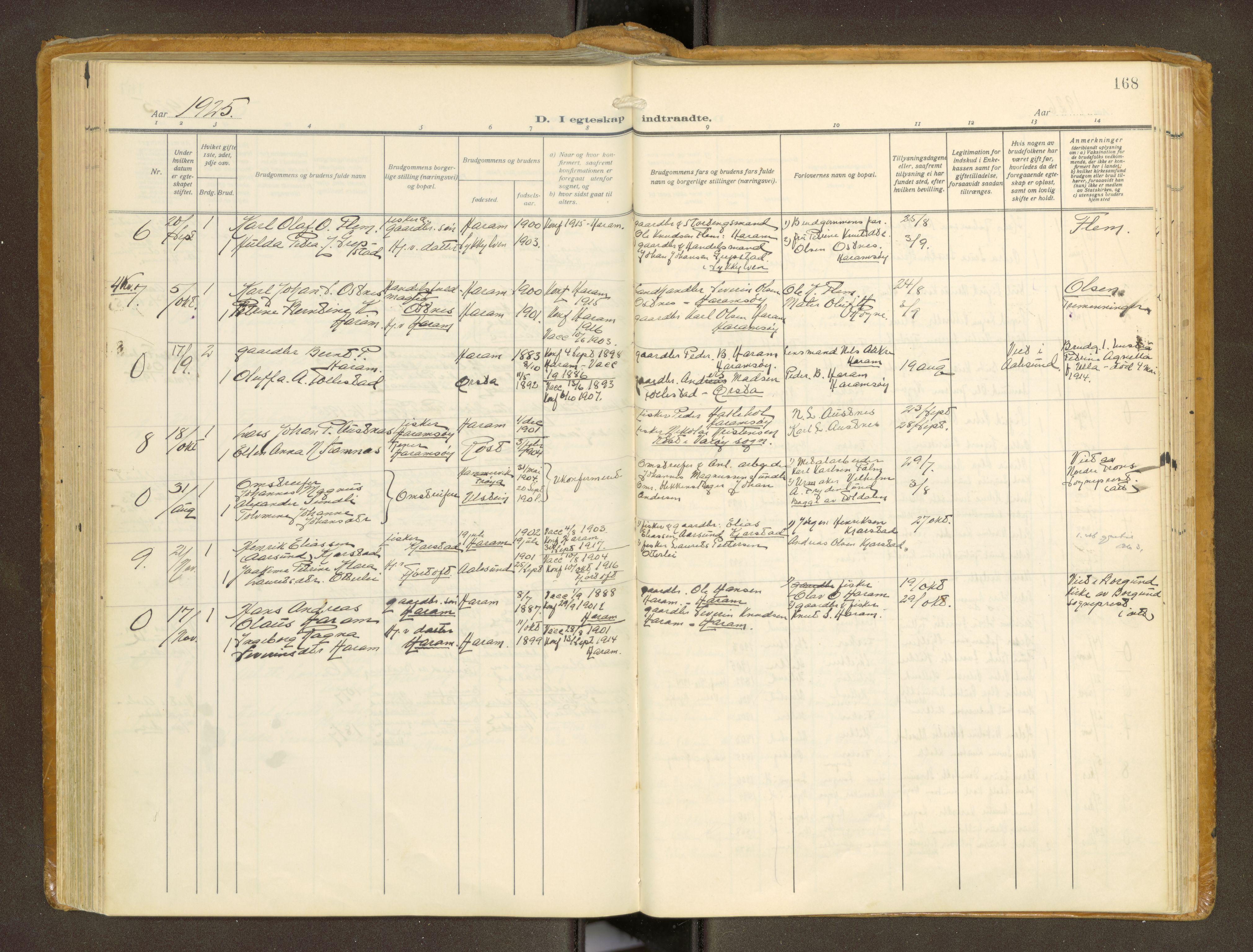 Ministerialprotokoller, klokkerbøker og fødselsregistre - Møre og Romsdal, AV/SAT-A-1454/536/L0518: Parish register (official) no. 536A--, 1914-1931, p. 168