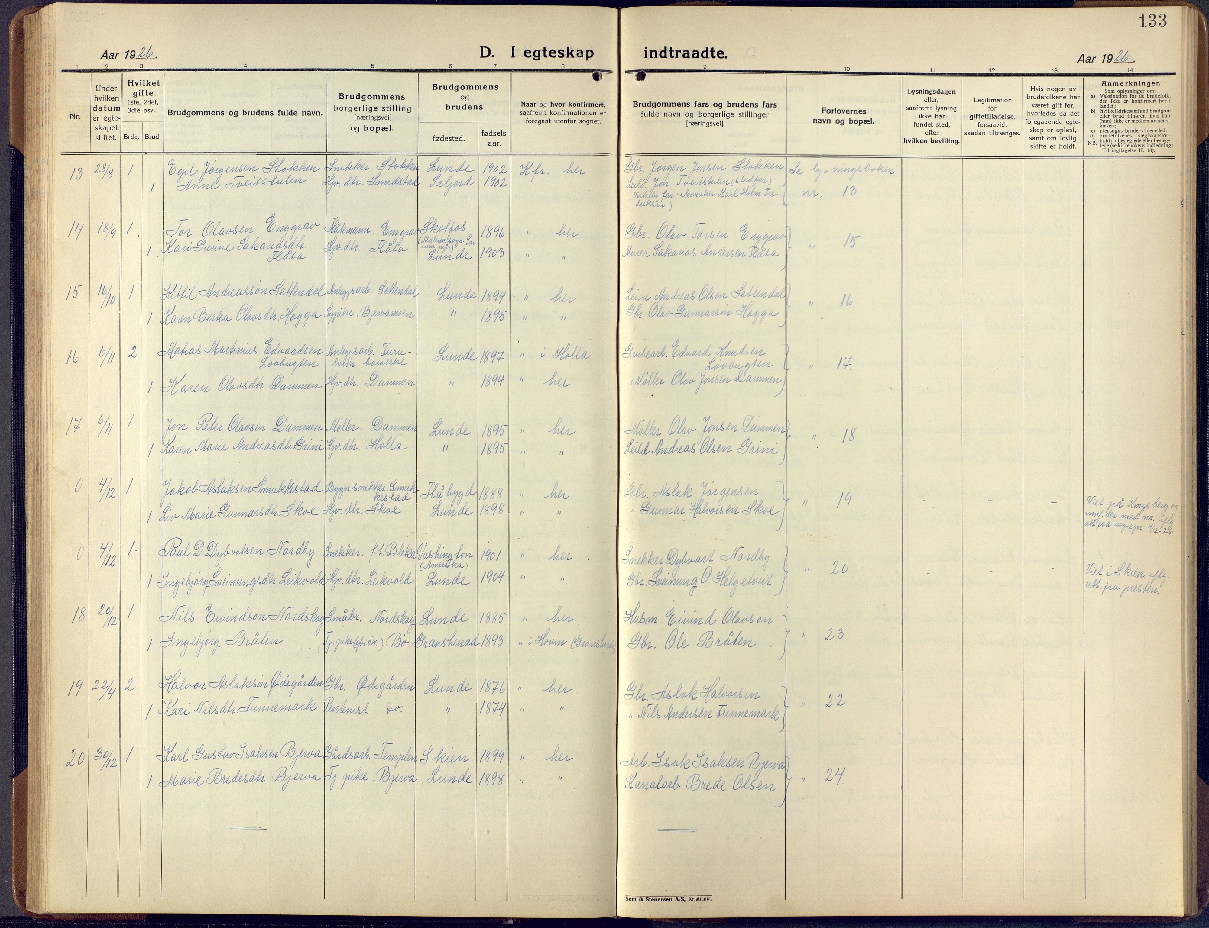 Lunde kirkebøker, SAKO/A-282/F/Fa/L0006: Parish register (official) no. I 6, 1922-1940, p. 133