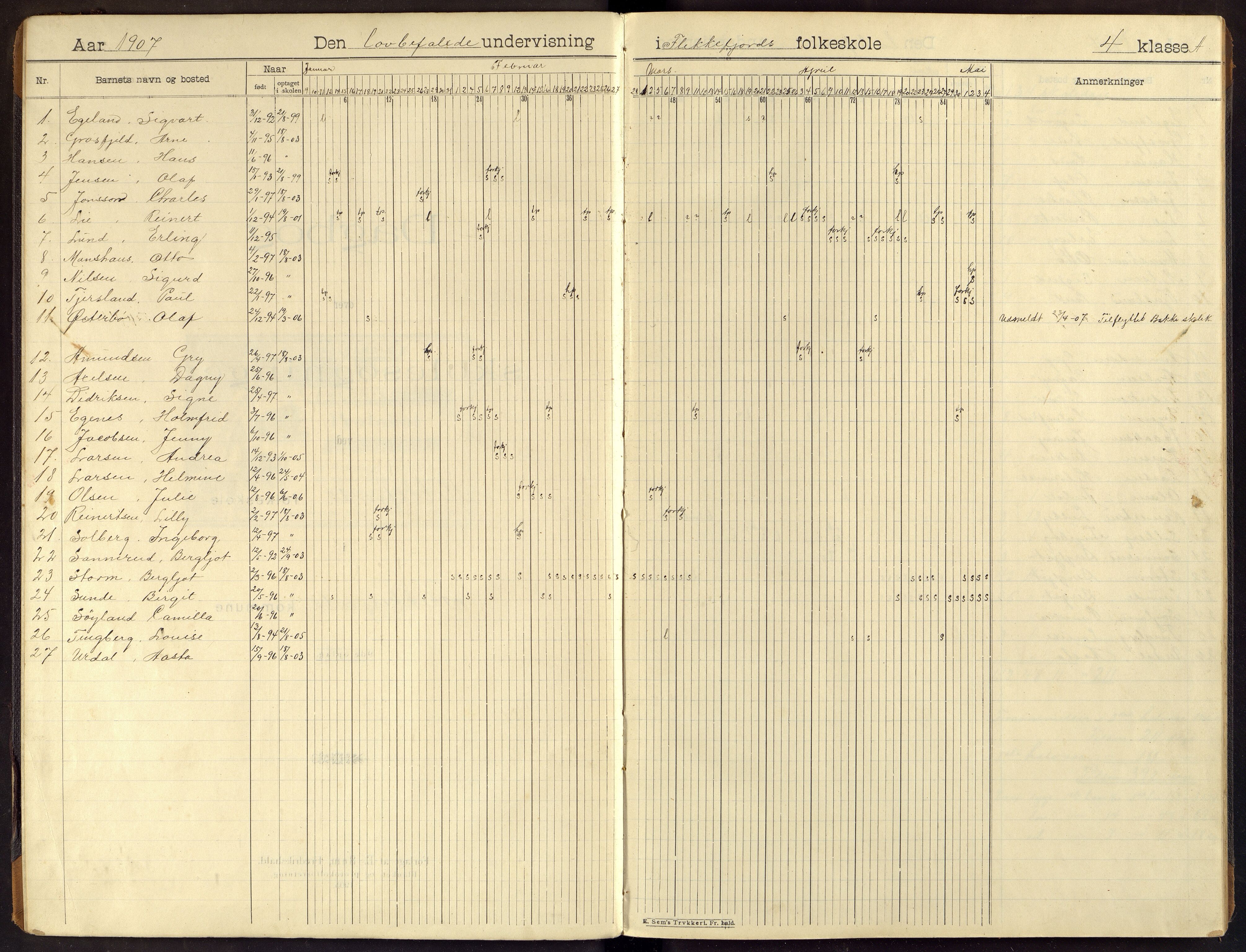 Flekkefjord By - Flekkefjord Folkeskole, ARKSOR/1004FG550/I/L0011: Dagbok, 1907-1916