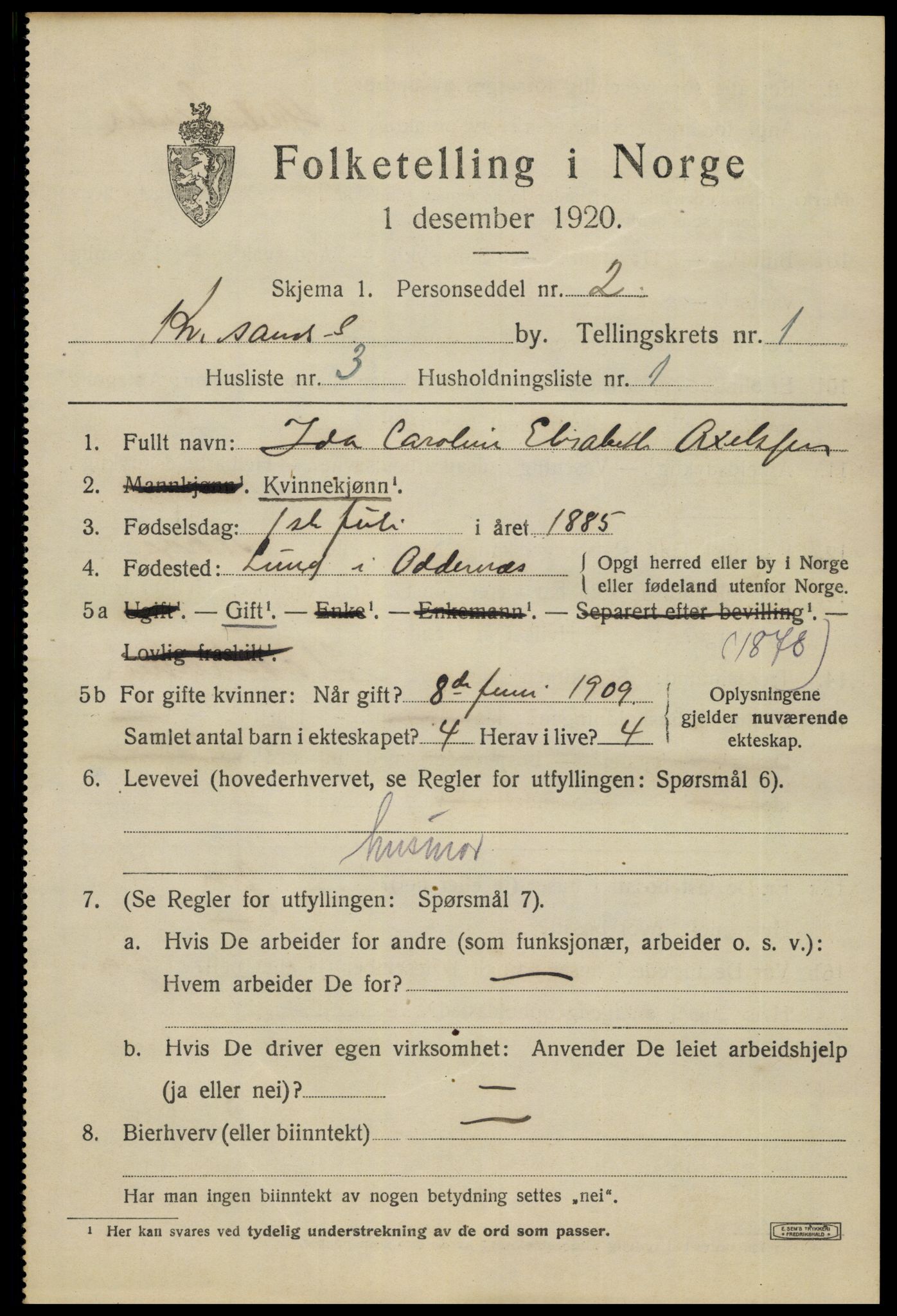 SAK, 1920 census for Kristiansand, 1920, p. 11133