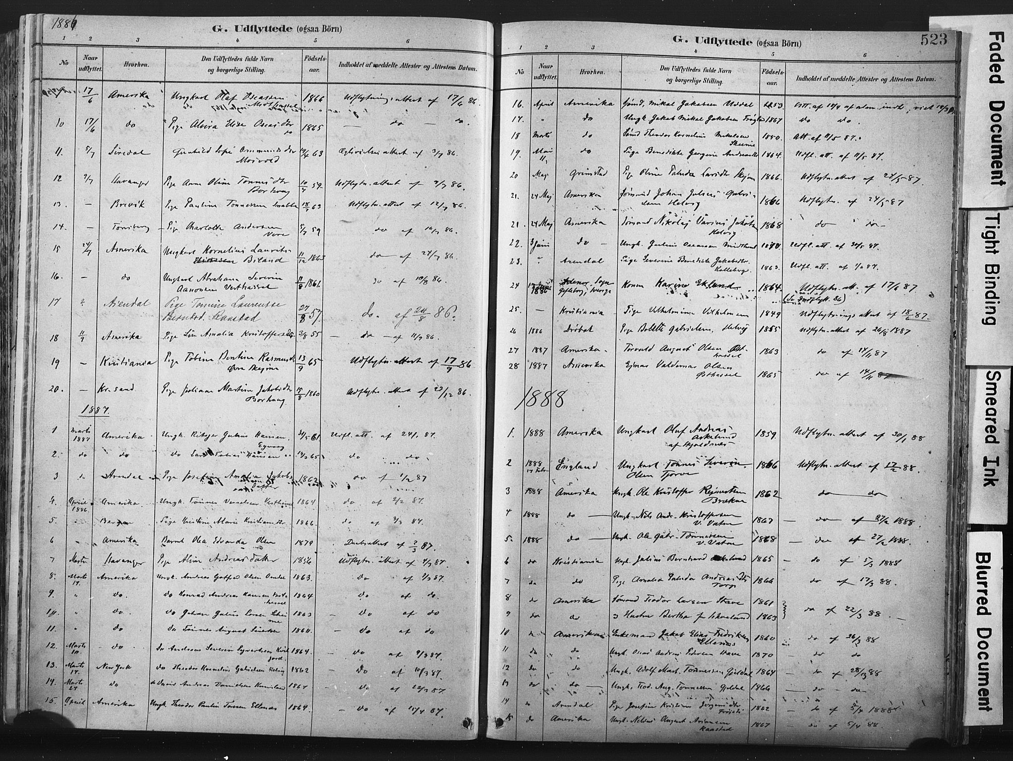 Lista sokneprestkontor, SAK/1111-0027/F/Fa/L0012: Parish register (official) no. A 12, 1879-1903, p. 523