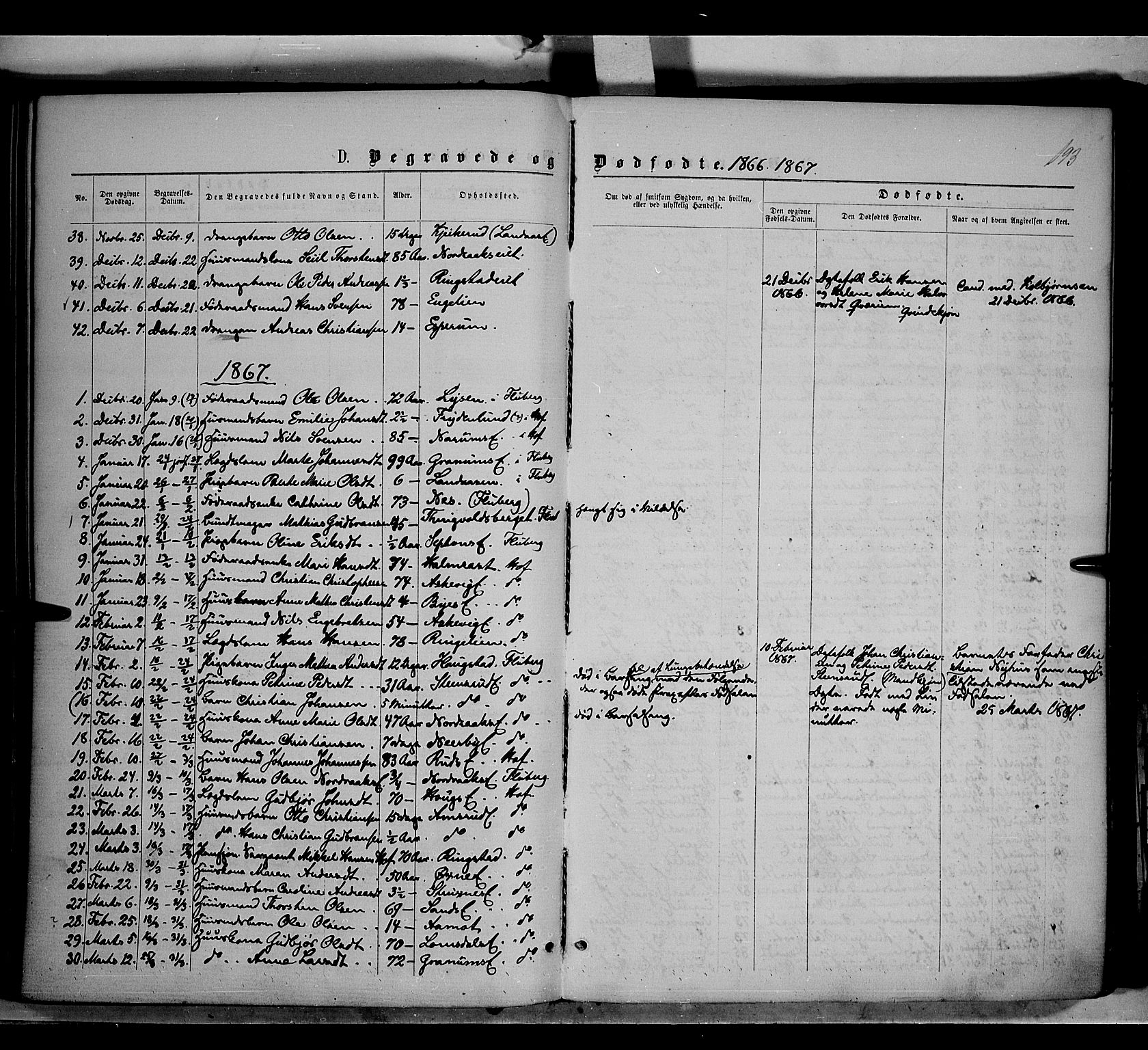 Søndre Land prestekontor, AV/SAH-PREST-122/K/L0001: Parish register (official) no. 1, 1860-1877, p. 193