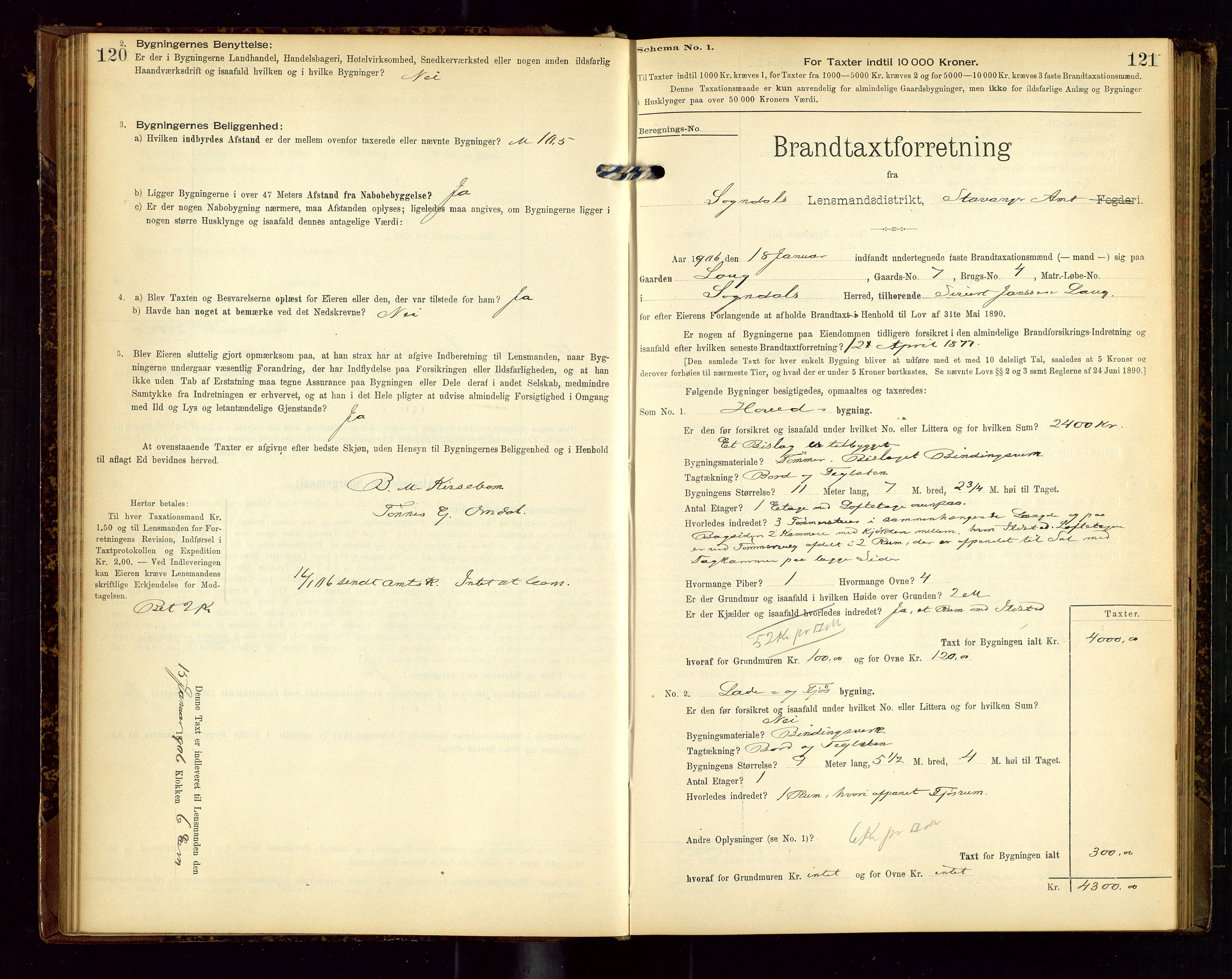 Sokndal lensmannskontor, SAST/A-100417/Gob/L0002: "Brandtaxt-Protokol", 1902-1914, p. 120-121