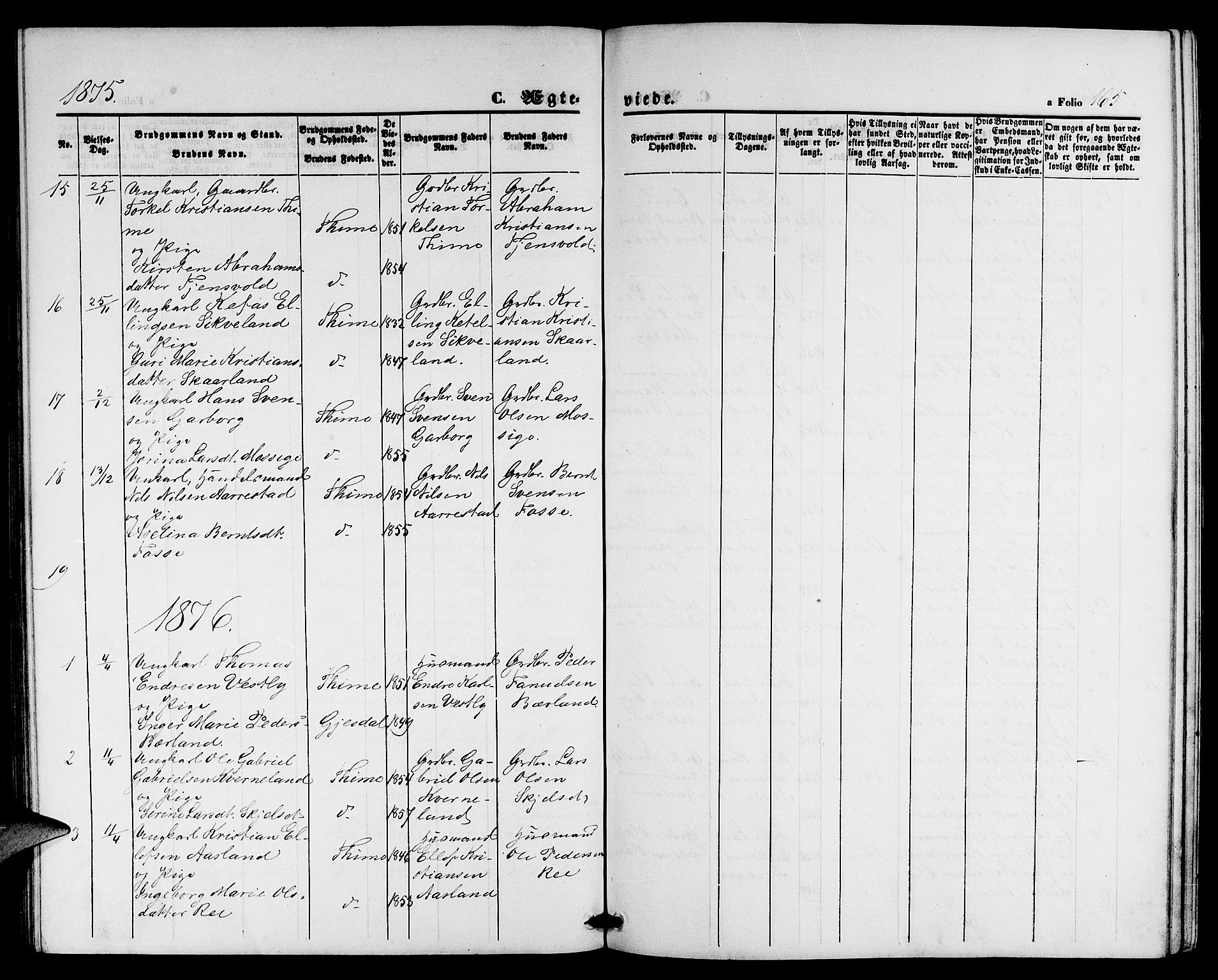 Lye sokneprestkontor, AV/SAST-A-101794/001/30BB/L0004: Parish register (copy) no. B 4, 1868-1878, p. 165