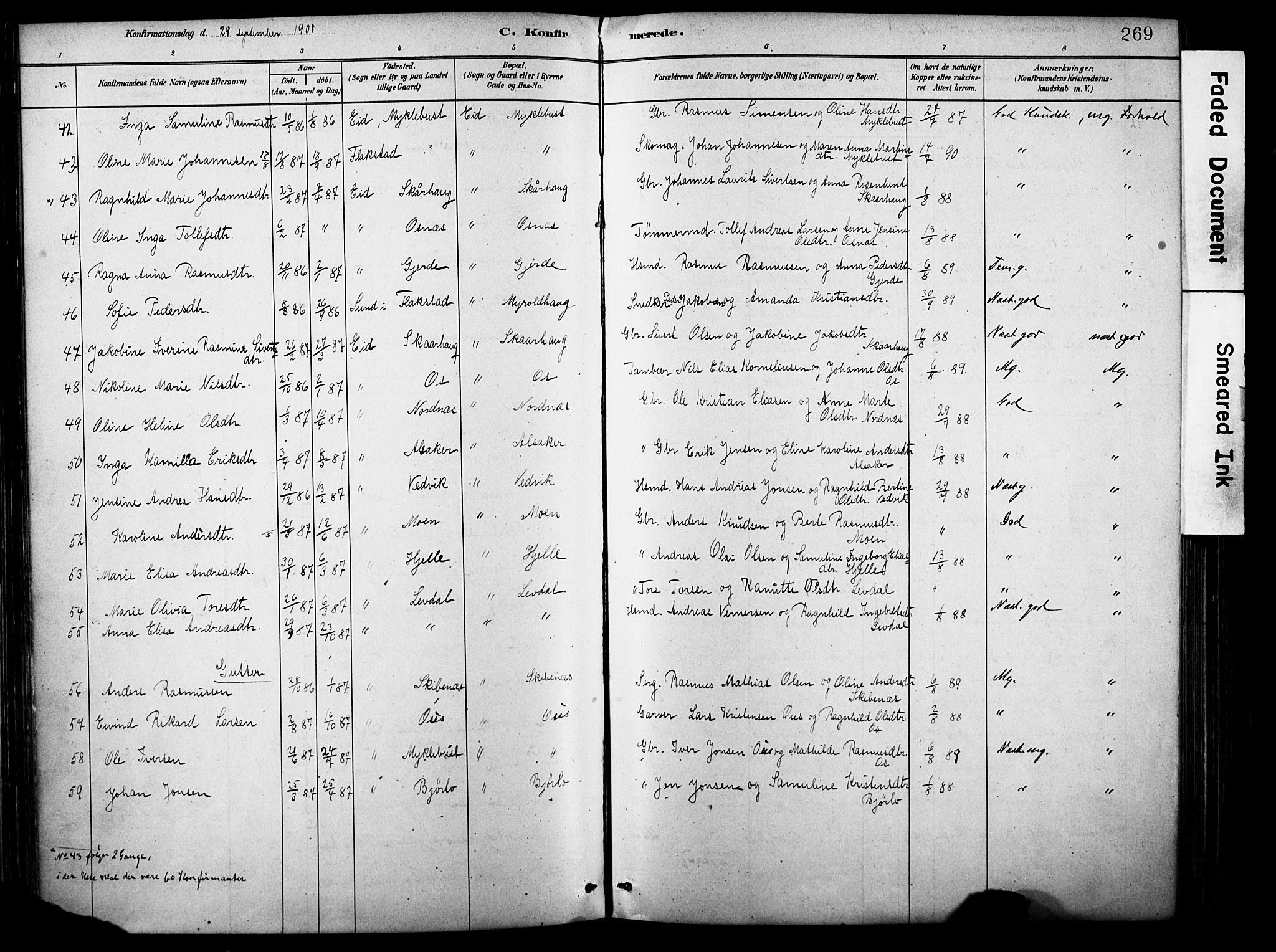 Eid sokneprestembete, SAB/A-82301/H/Haa/Haab/L0001: Parish register (official) no. B 1, 1879-1906, p. 269