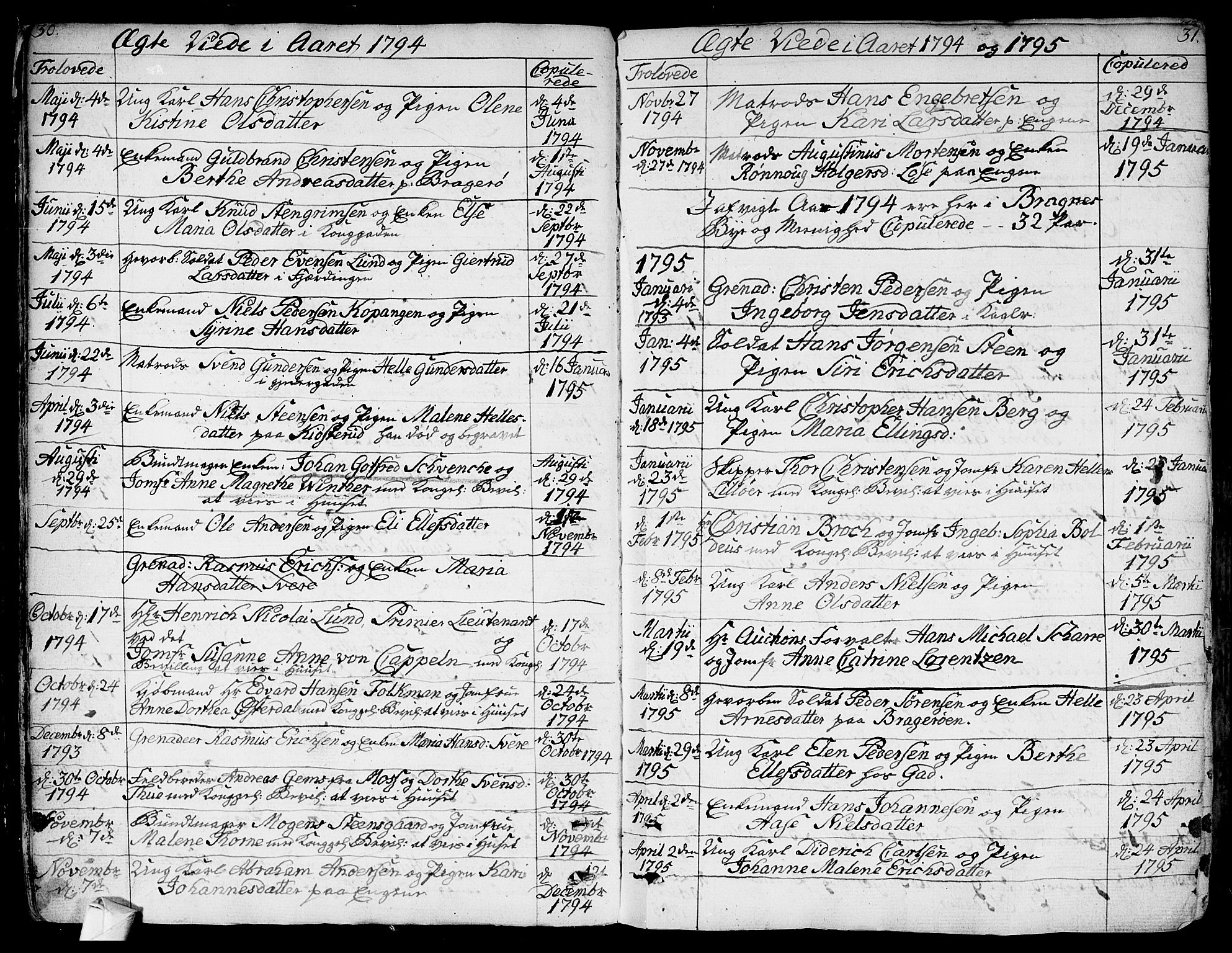 Bragernes kirkebøker, SAKO/A-6/F/Fa/L0006a: Parish register (official) no. I 6, 1782-1814, p. 30-31