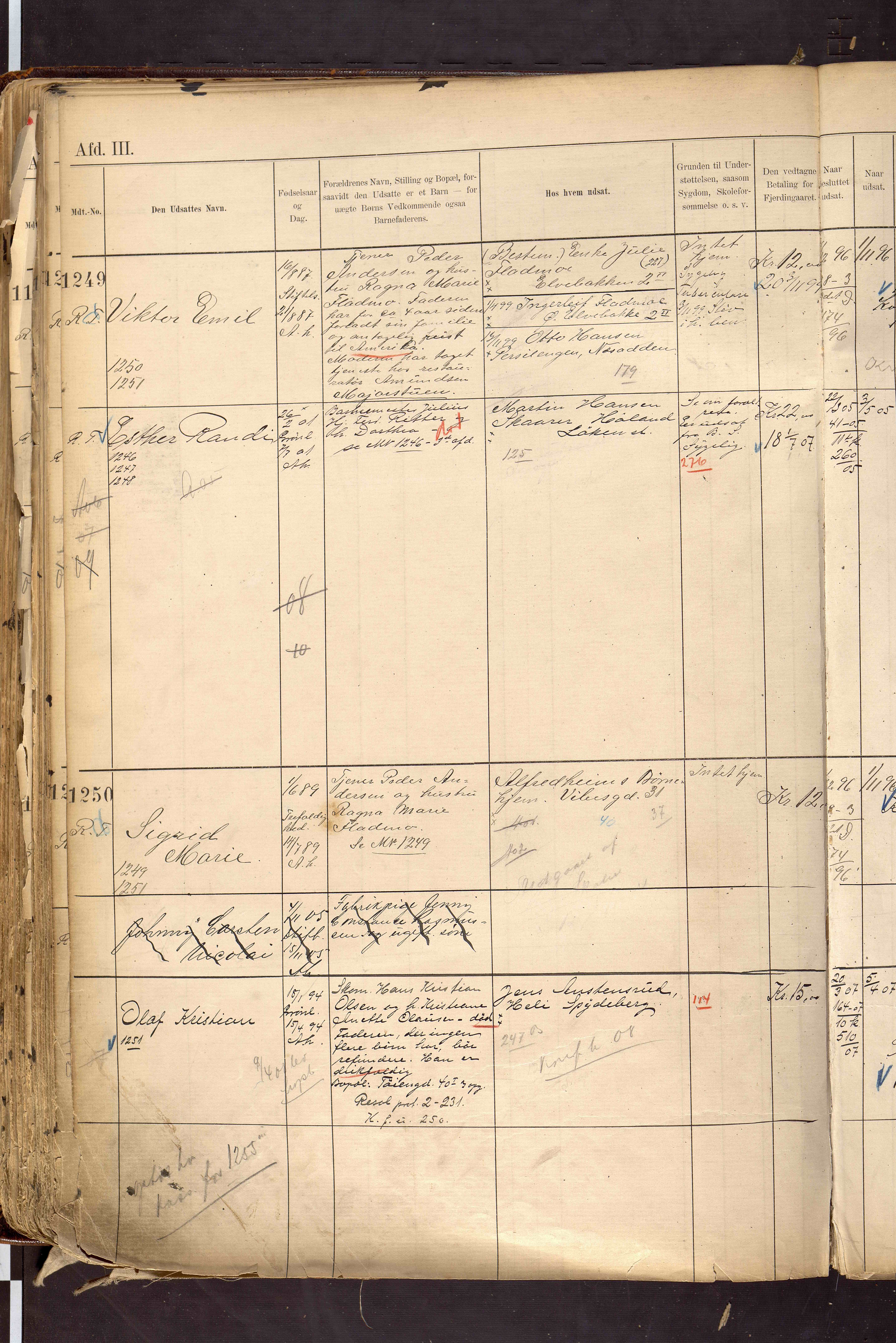 Fattigvesenet, OBA/A-20045/H/Hd/L0007: Manntallsprotokoll. Mnr. 1001-1604, 1897-1910, p. 260