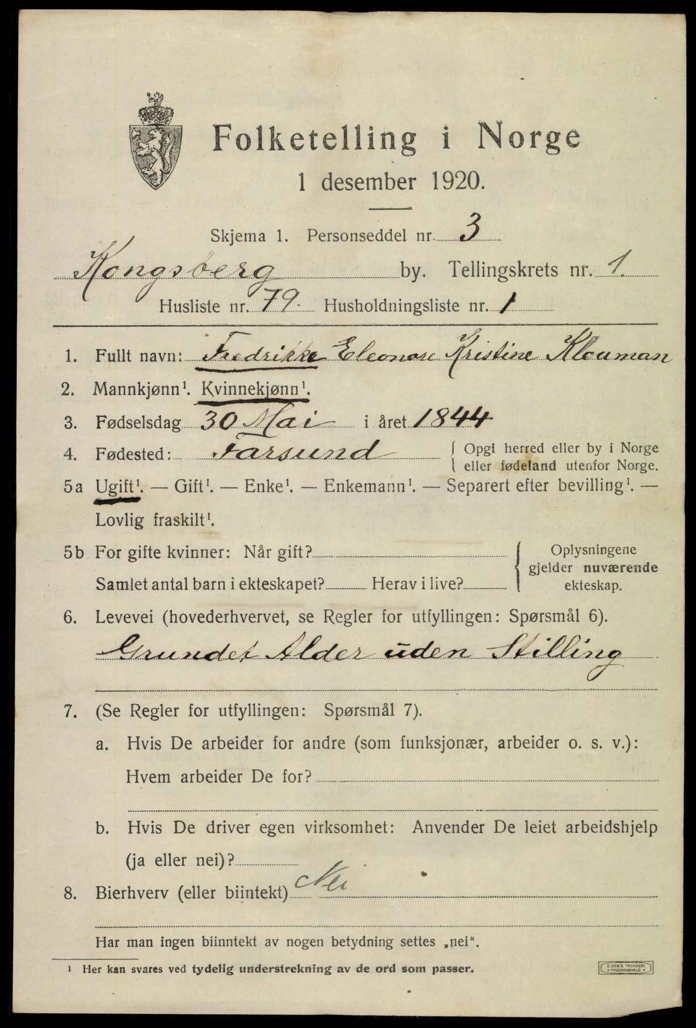 SAKO, 1920 census for Kongsberg, 1920, p. 6766