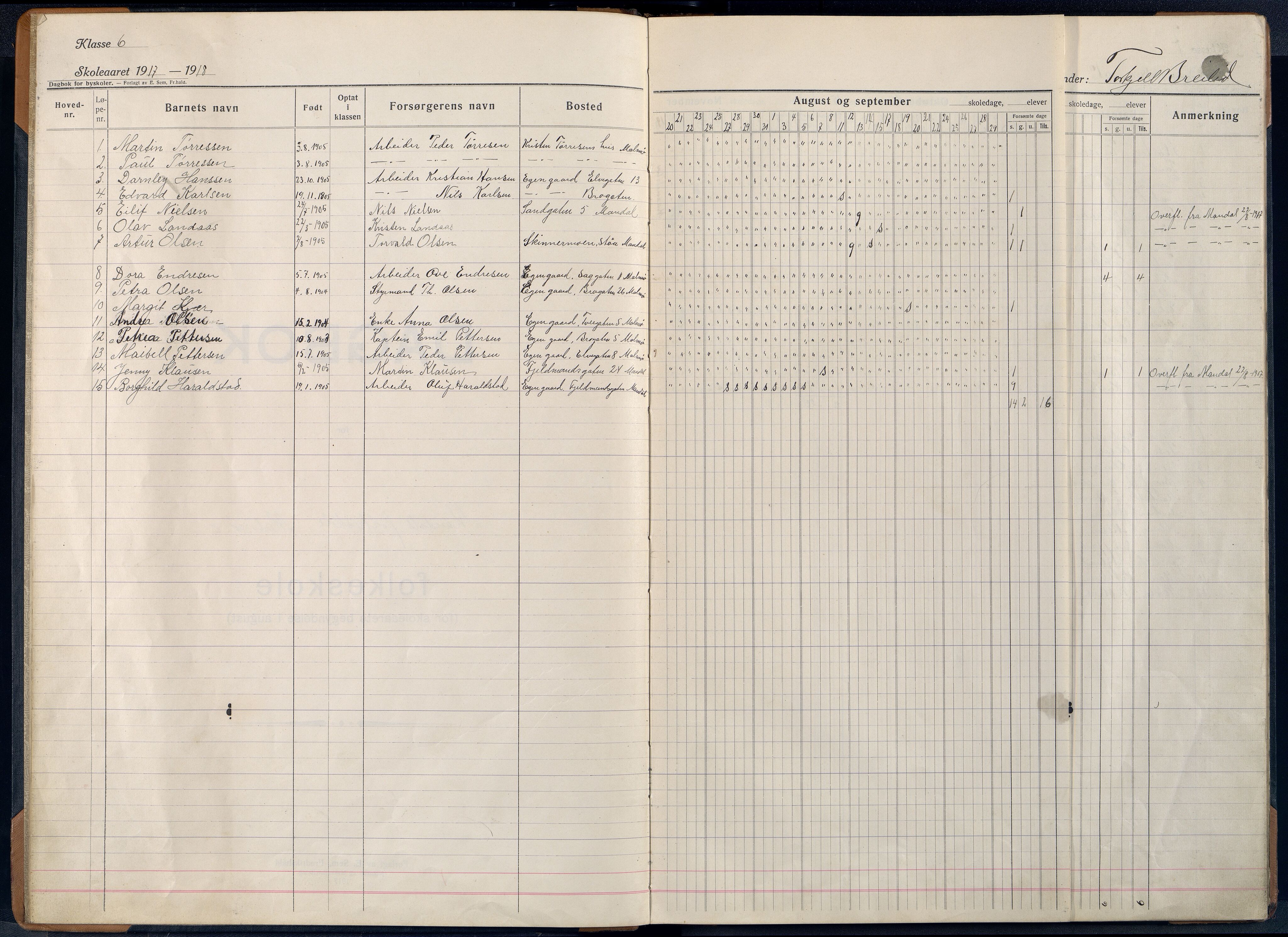 Mandal By - Mandal Allmueskole/Folkeskole/Skole, ARKSOR/1002MG551/I/L0036: Dagbok, 1917-1930