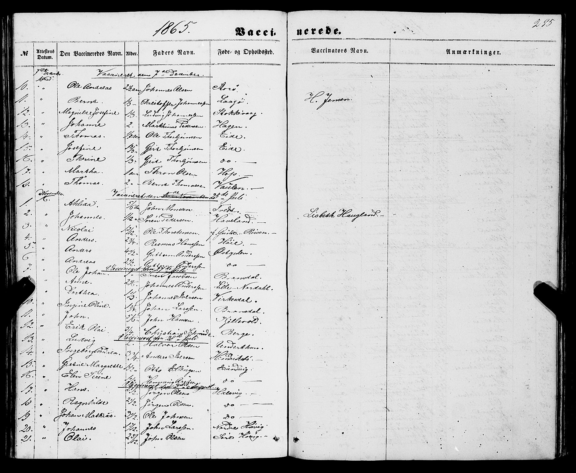 Gulen sokneprestembete, AV/SAB-A-80201/H/Haa/Haaa/L0022: Parish register (official) no. A 22, 1859-1869, p. 295