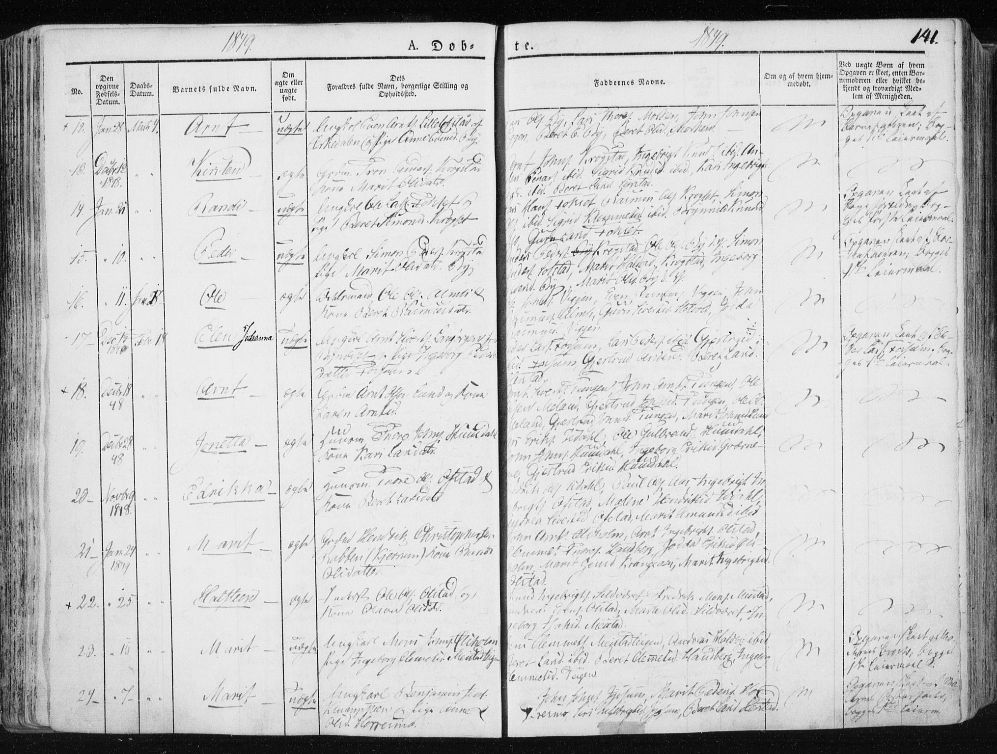 Ministerialprotokoller, klokkerbøker og fødselsregistre - Sør-Trøndelag, AV/SAT-A-1456/665/L0771: Parish register (official) no. 665A06, 1830-1856, p. 141