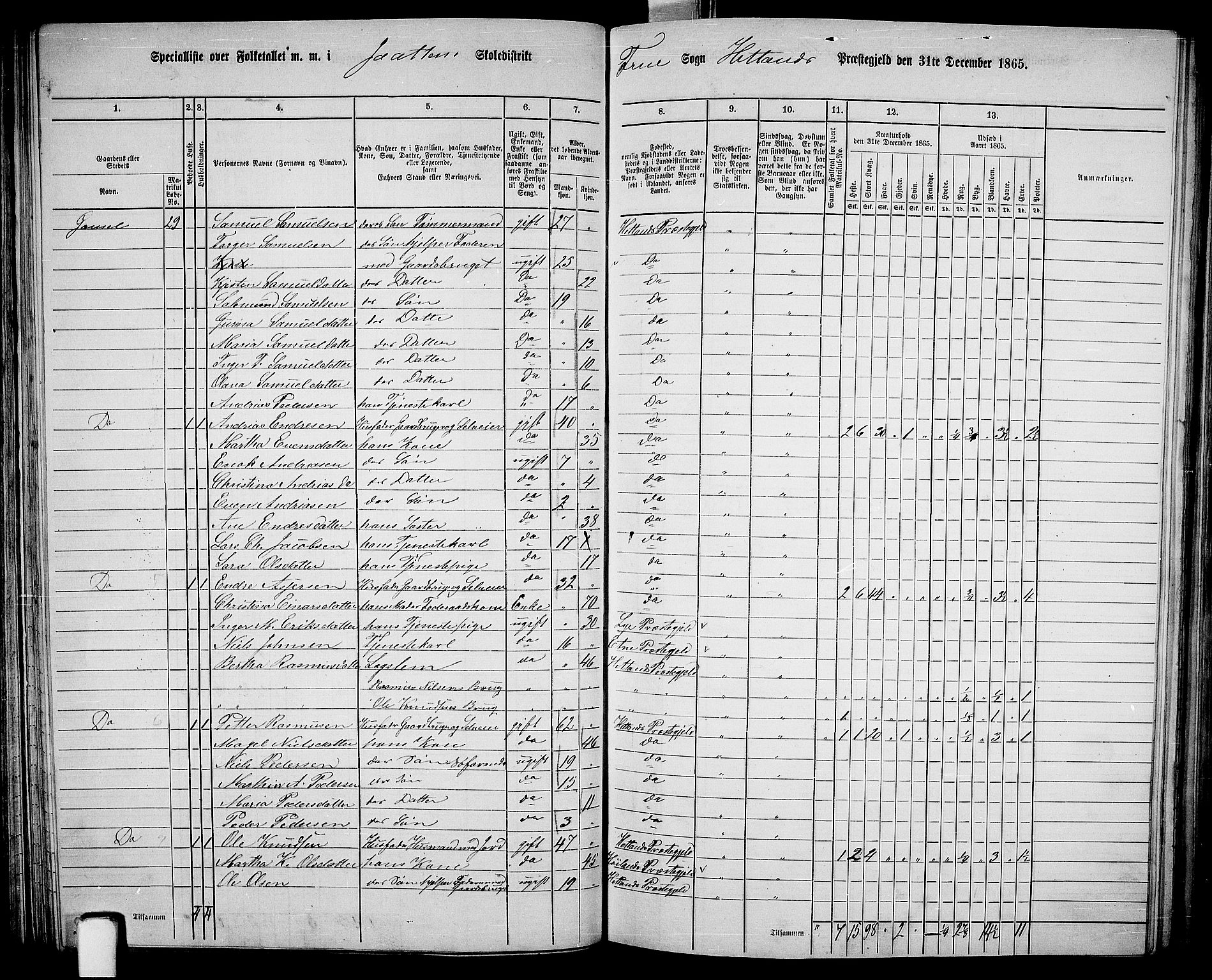 RA, 1865 census for Hetland, 1865, p. 92