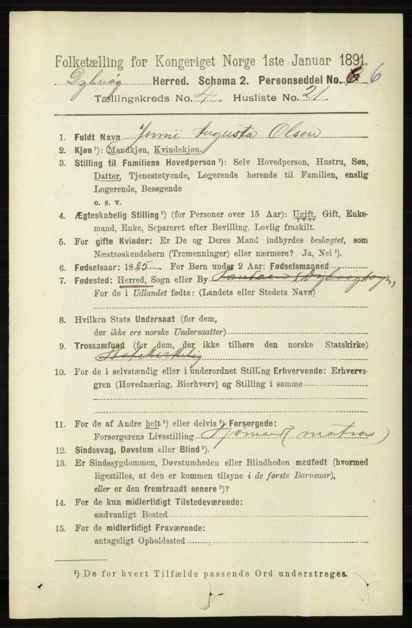 RA, 1891 census for 0915 Dypvåg, 1891, p. 1140