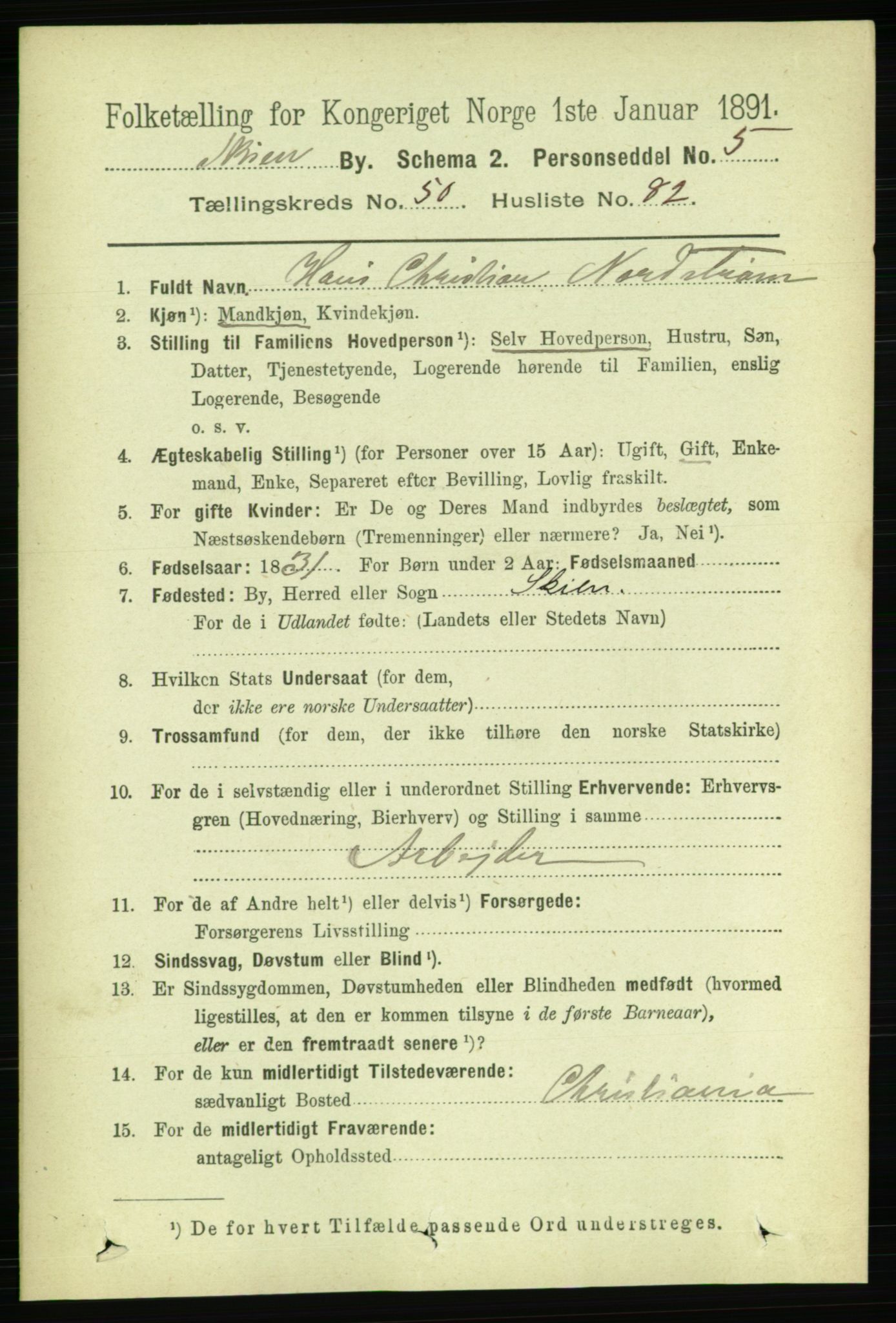 RA, 1891 census for 0806 Skien, 1891, p. 11498