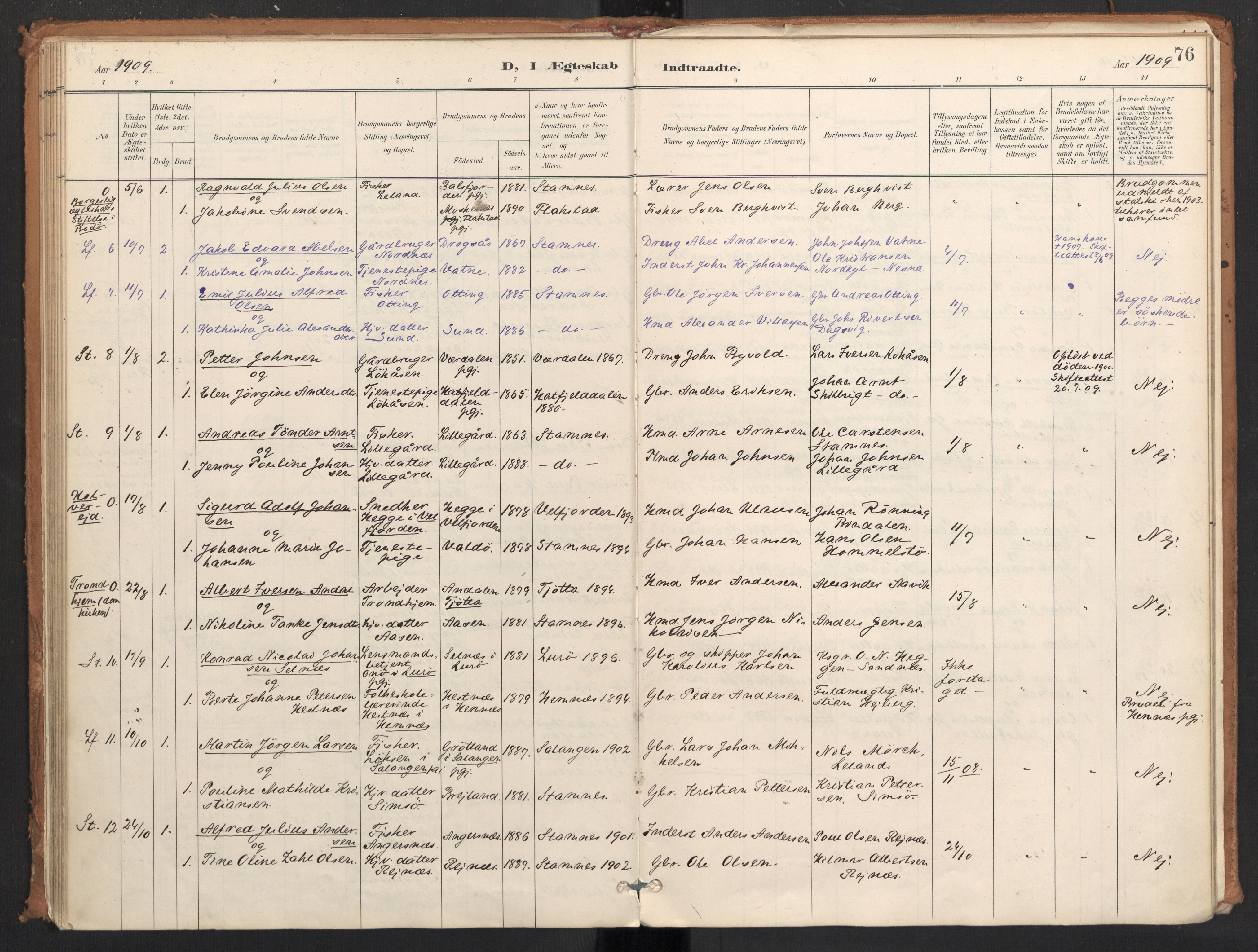 Ministerialprotokoller, klokkerbøker og fødselsregistre - Nordland, AV/SAT-A-1459/831/L0472: Parish register (official) no. 831A03, 1897-1912, p. 76