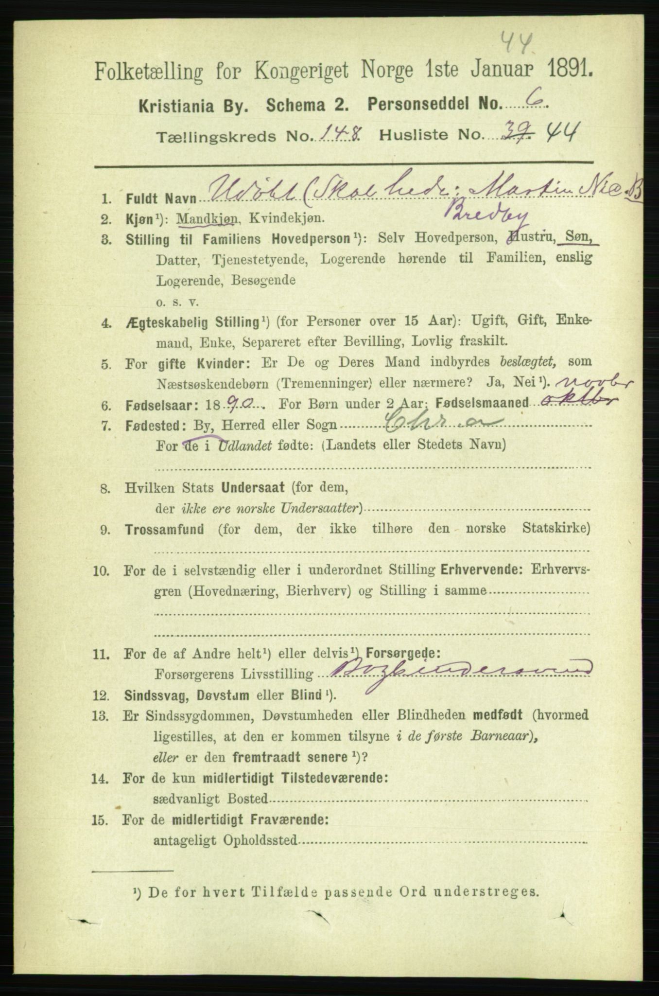 RA, 1891 census for 0301 Kristiania, 1891, p. 83041