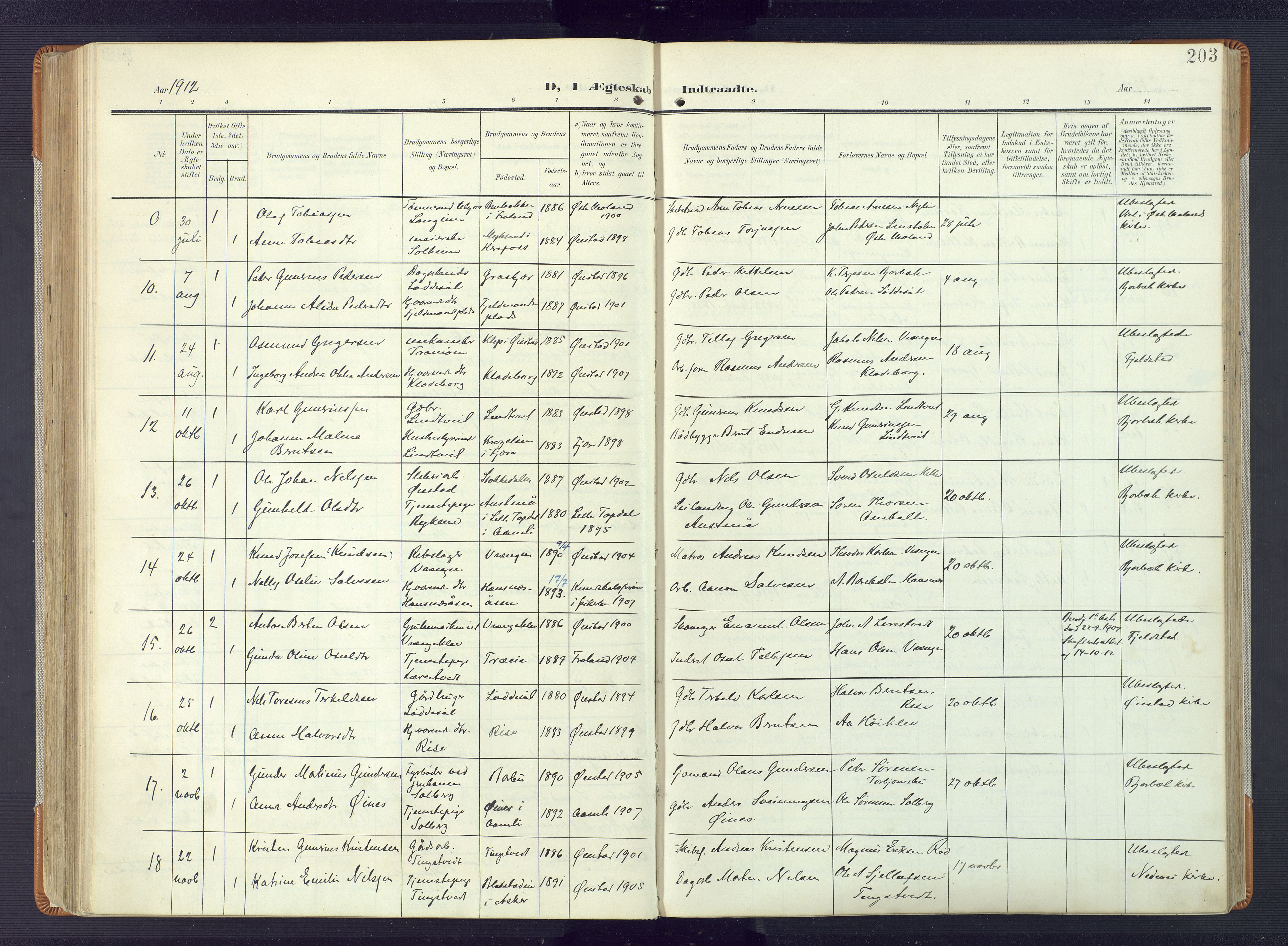 Øyestad sokneprestkontor, AV/SAK-1111-0049/F/Fa/L0019: Parish register (official) no. A 19, 1908-1922, p. 203