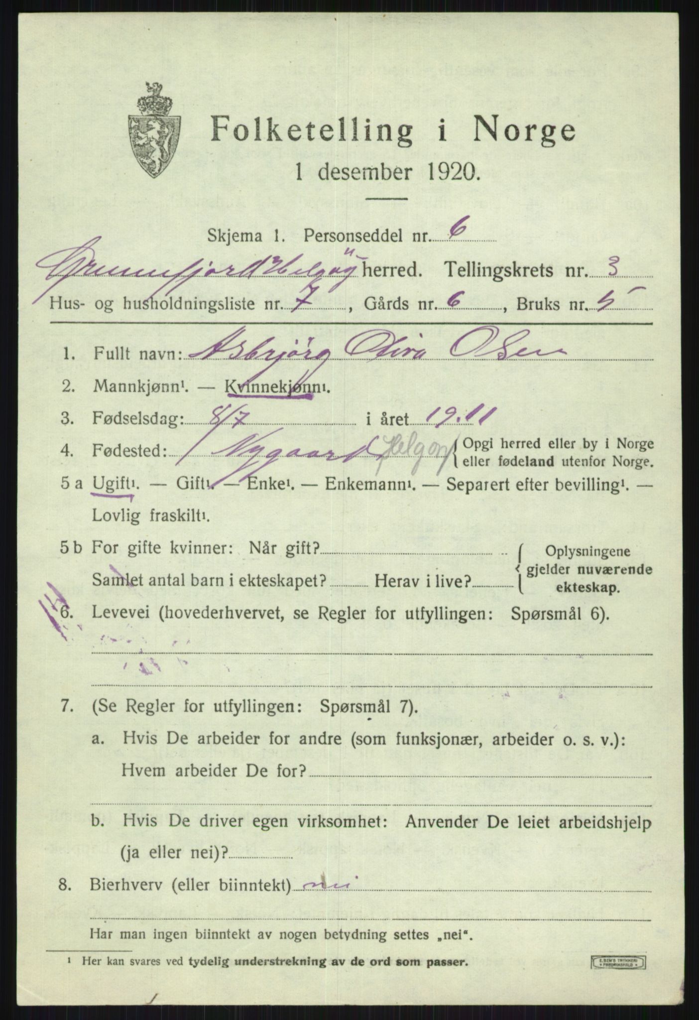SATØ, 1920 census for Helgøy, 1920, p. 1467