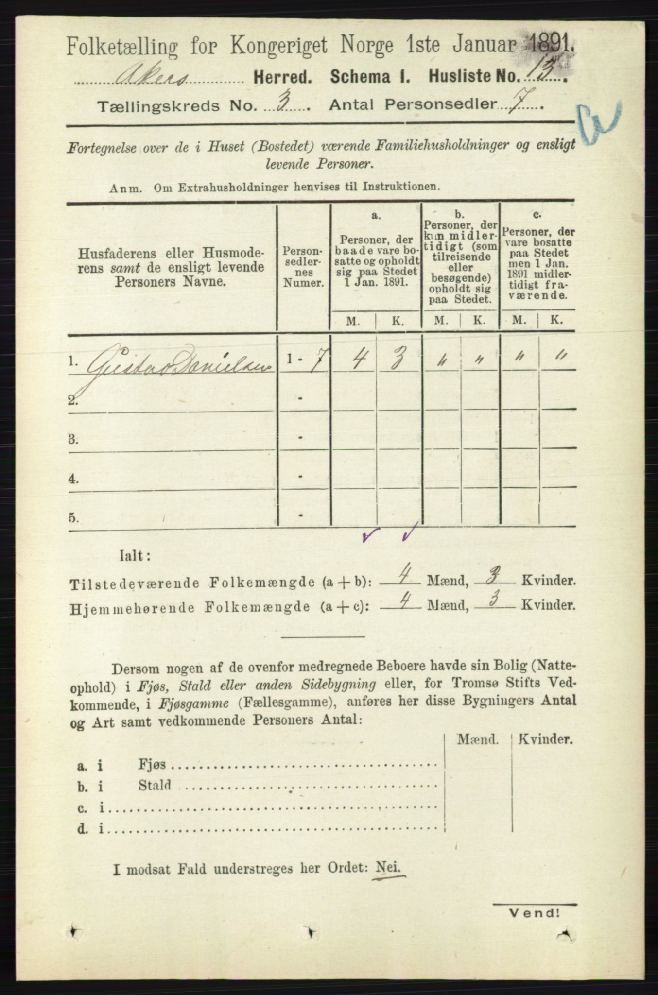 RA, 1891 census for 0218 Aker, 1891, p. 2841