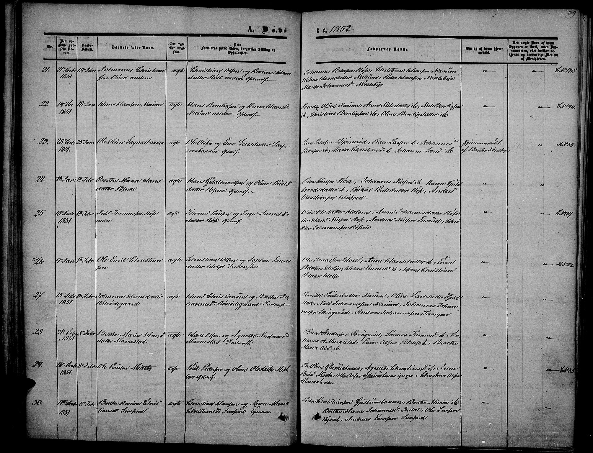 Vestre Toten prestekontor, AV/SAH-PREST-108/H/Ha/Haa/L0005: Parish register (official) no. 5, 1850-1855, p. 39