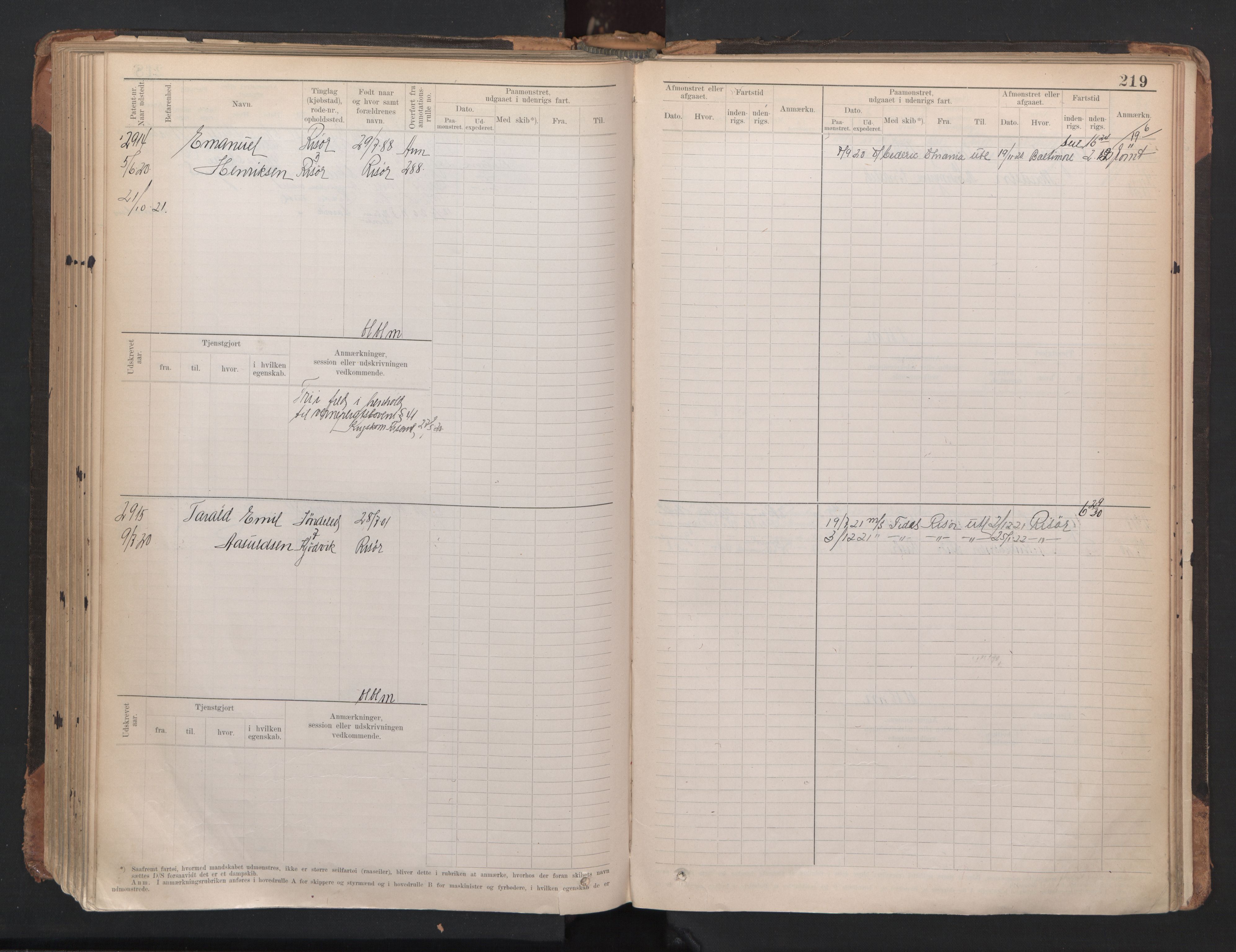 Risør mønstringskrets, AV/SAK-2031-0010/F/Fb/L0005: Hovedrulle A nr 2485-3065, Q-5, 1904-1948, p. 225