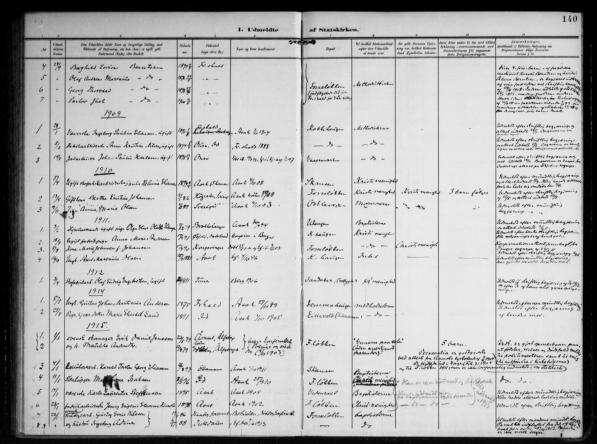 Berg prestekontor Kirkebøker, SAO/A-10902/F/Fb/L0003: Parish register (official) no. II 3, 1903-1919, p. 140