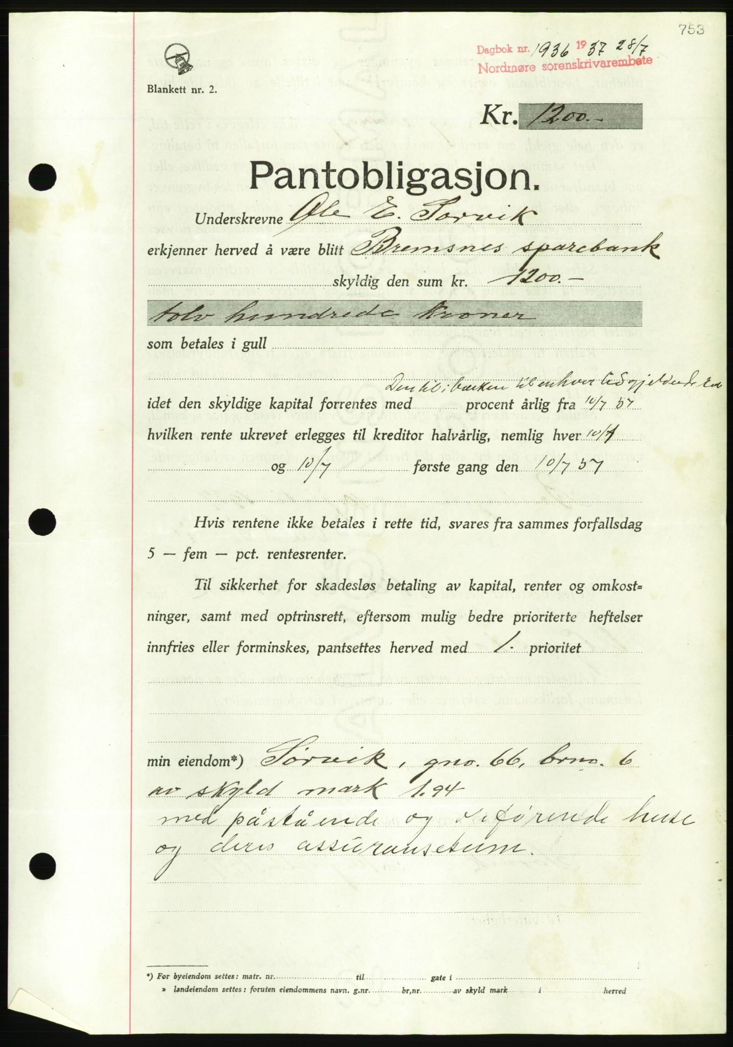 Nordmøre sorenskriveri, AV/SAT-A-4132/1/2/2Ca/L0091: Mortgage book no. B81, 1937-1937, Diary no: : 1936/1937