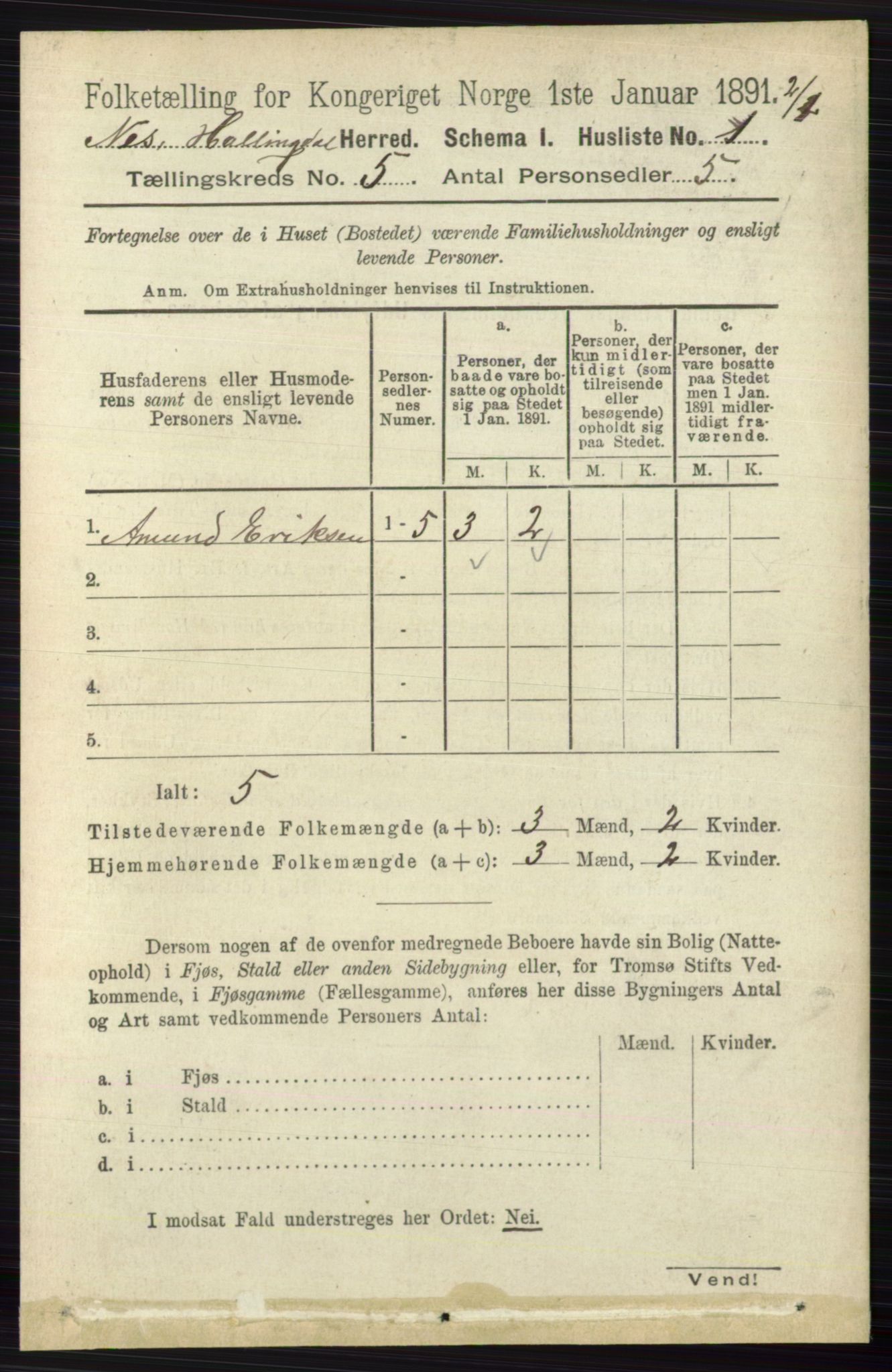 RA, 1891 census for 0616 Nes, 1891, p. 2574