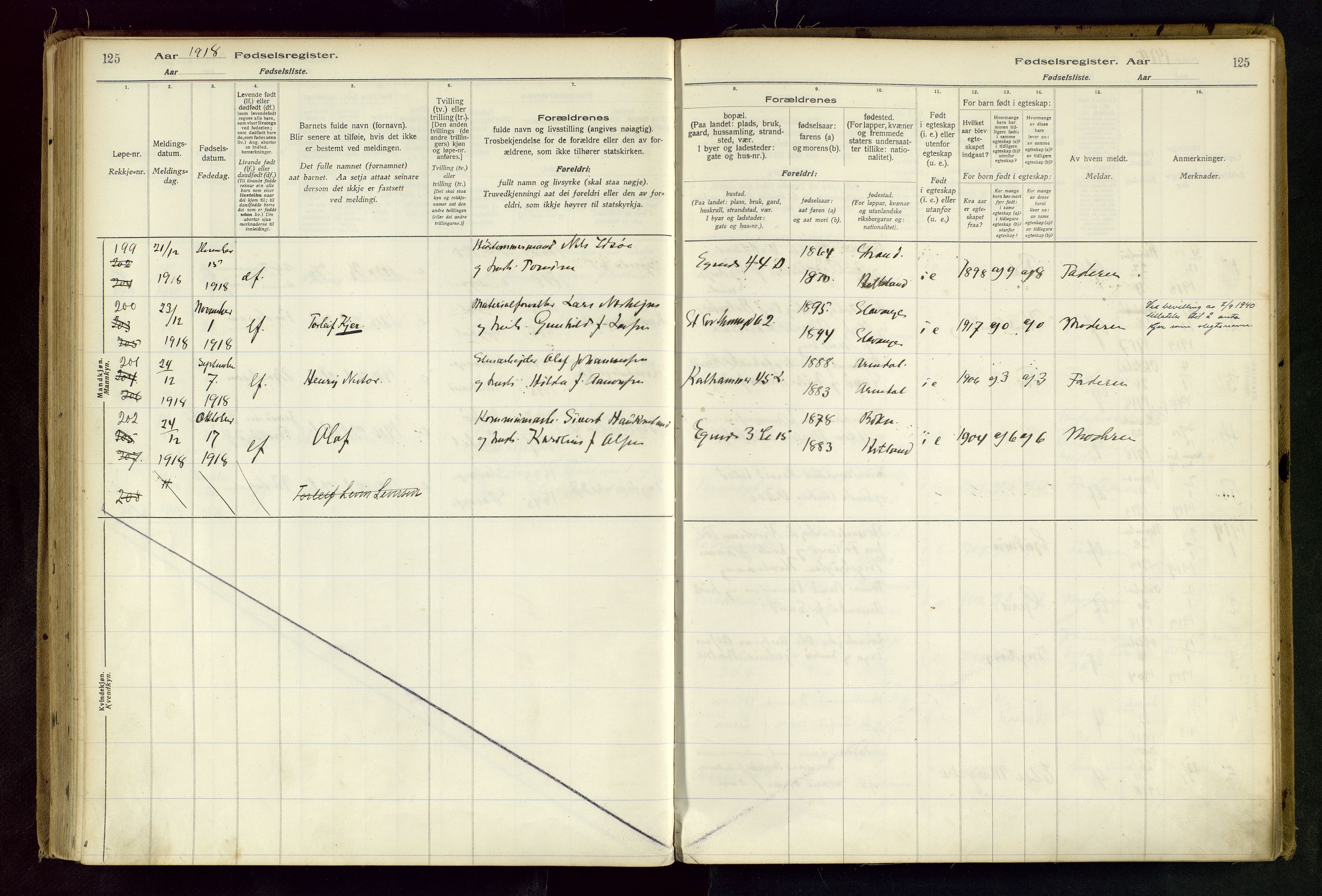 Domkirken sokneprestkontor, AV/SAST-A-101812/002/B/L0001: Birth register no. 1, 1916-1920, p. 125