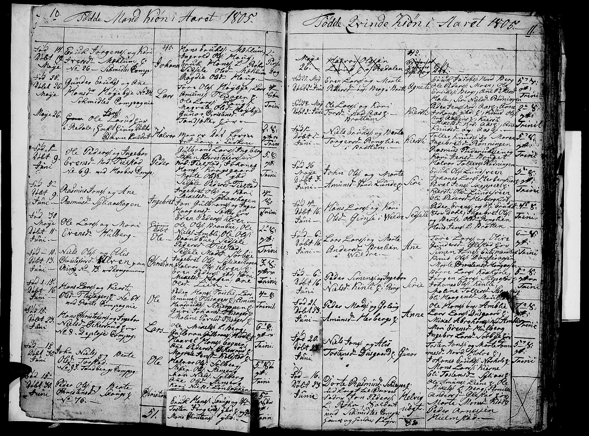 Ringsaker prestekontor, AV/SAH-PREST-014/I/Ia/L0005/0007: Parish register draft no. 5.7, 1805-1808, p. 10-11