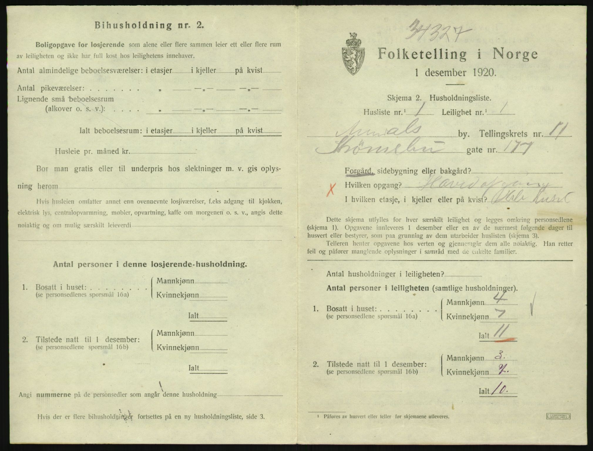 SAK, 1920 census for Arendal, 1920, p. 6280