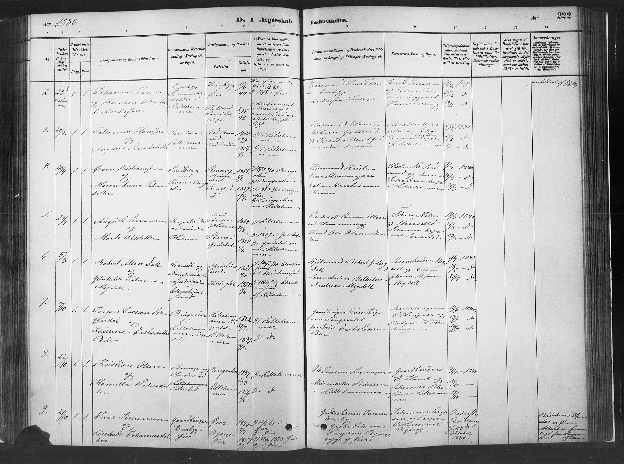 Fåberg prestekontor, SAH/PREST-086/H/Ha/Haa/L0010: Parish register (official) no. 10, 1879-1900, p. 222