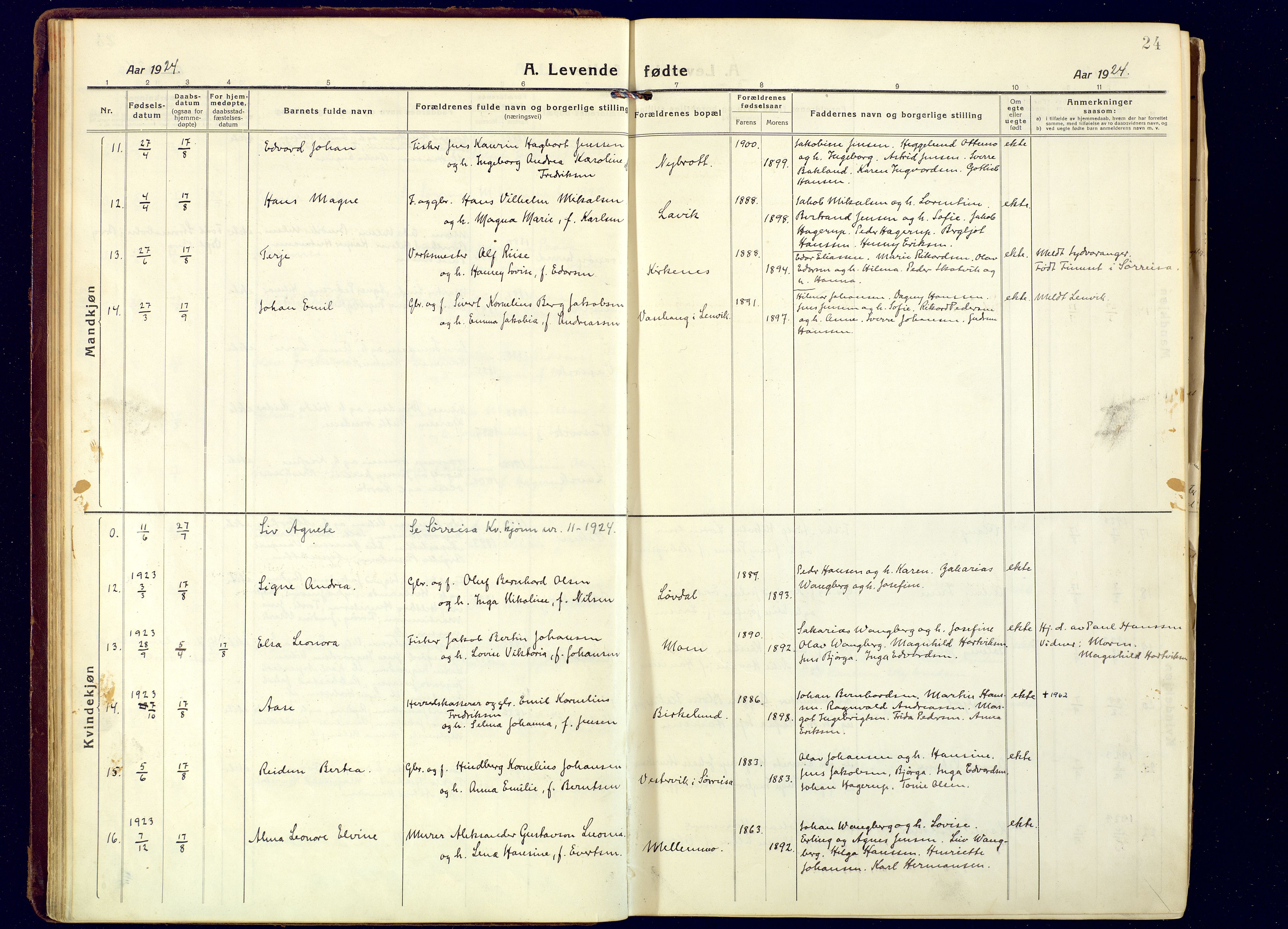 Tranøy sokneprestkontor, AV/SATØ-S-1313/I/Ia/Iaa/L0016kirke: Parish register (official) no. 16, 1919-1932, p. 24