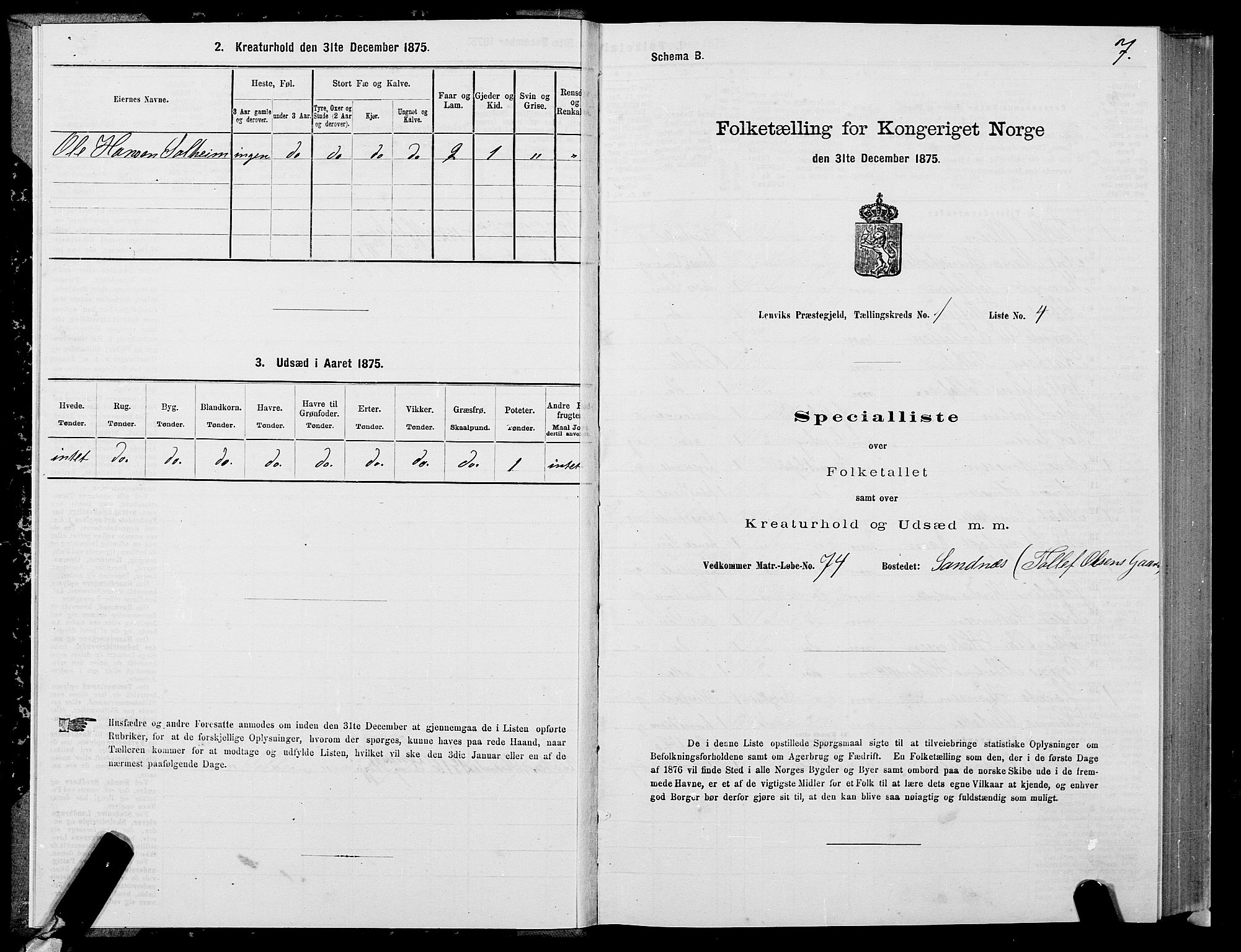 SATØ, 1875 census for 1931P Lenvik, 1875, p. 1007