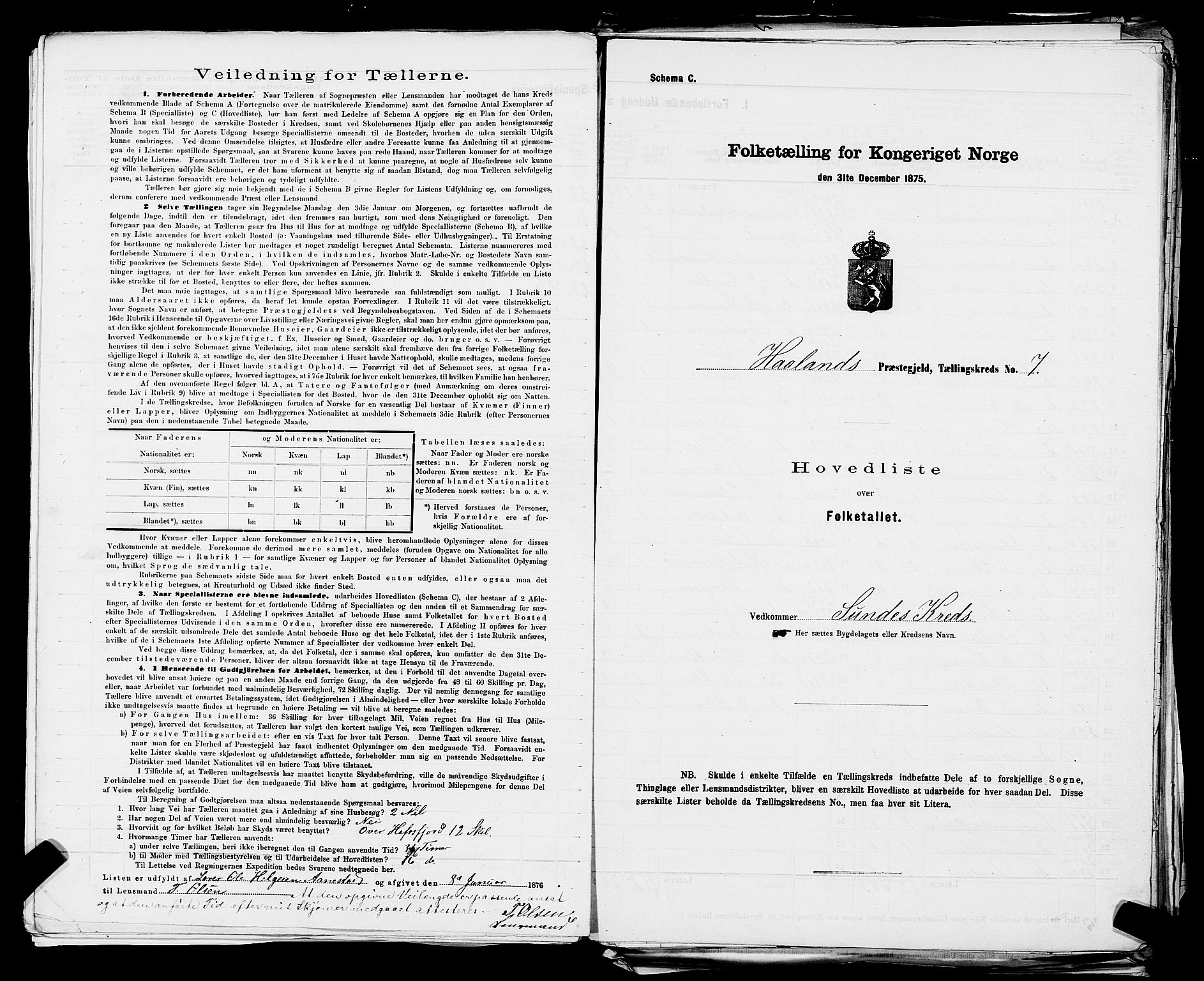 SAST, 1875 census for 1124P Håland, 1875, p. 27