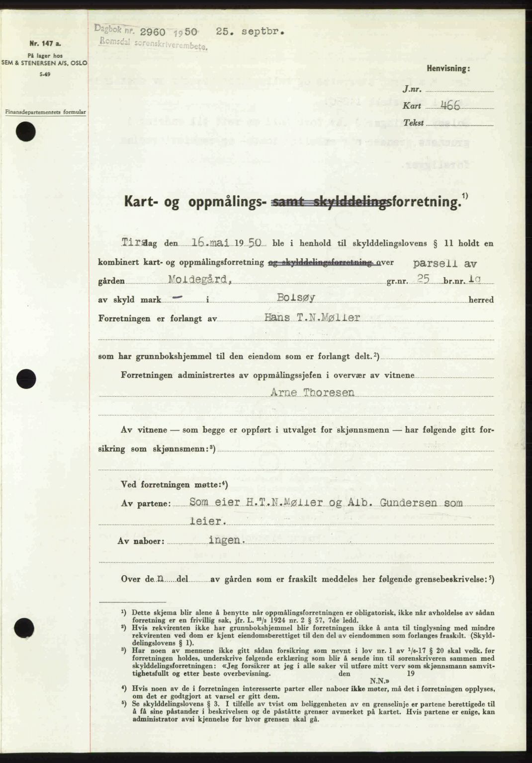 Romsdal sorenskriveri, AV/SAT-A-4149/1/2/2C: Mortgage book no. A34, 1950-1950, Diary no: : 2960/1950