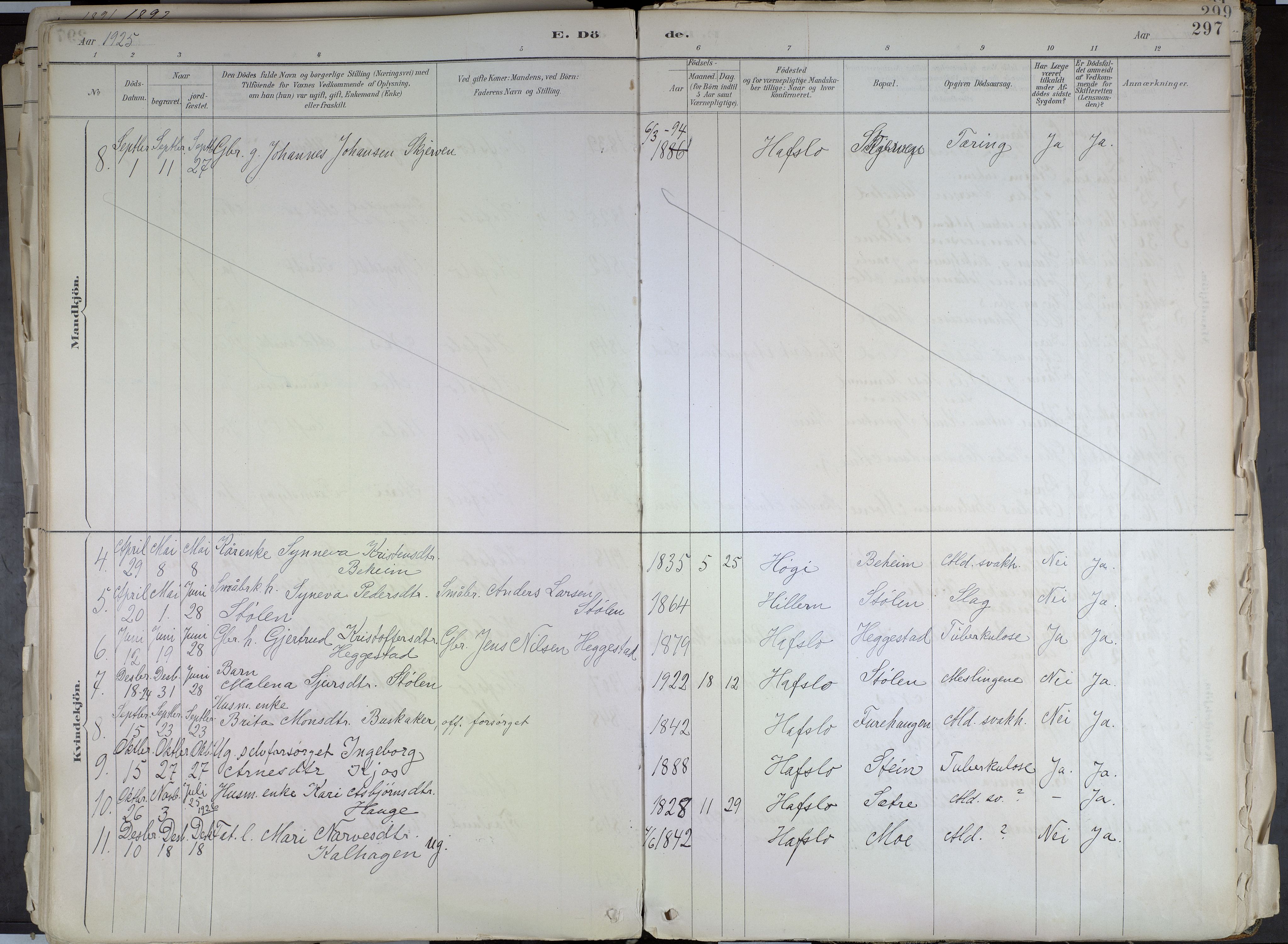 Hafslo sokneprestembete, AV/SAB-A-80301/H/Haa/Haab/L0001: Parish register (official) no. B 1, 1886-1945, p. 297