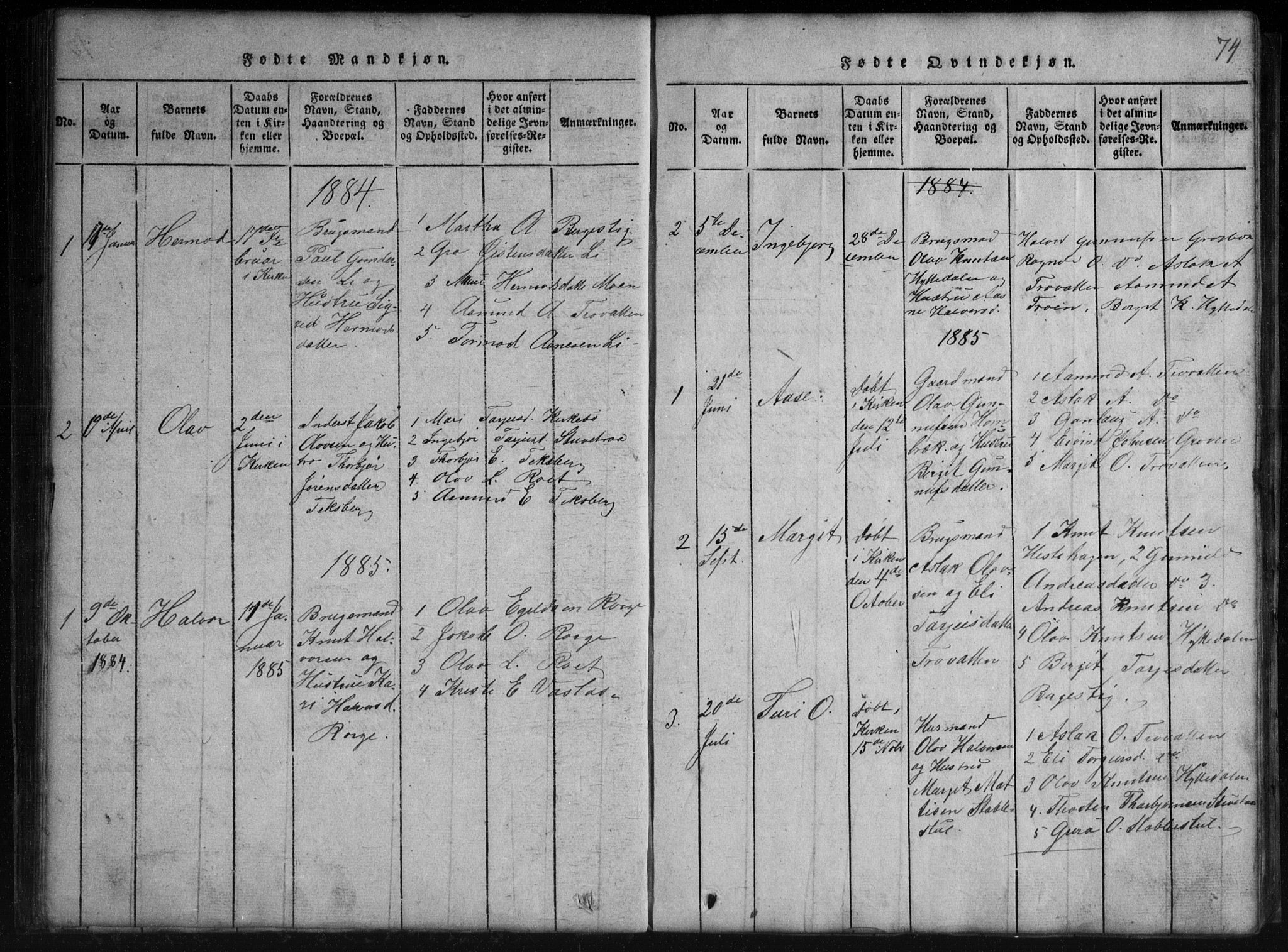 Rauland kirkebøker, SAKO/A-292/G/Gb/L0001: Parish register (copy) no. II 1, 1815-1886, p. 74