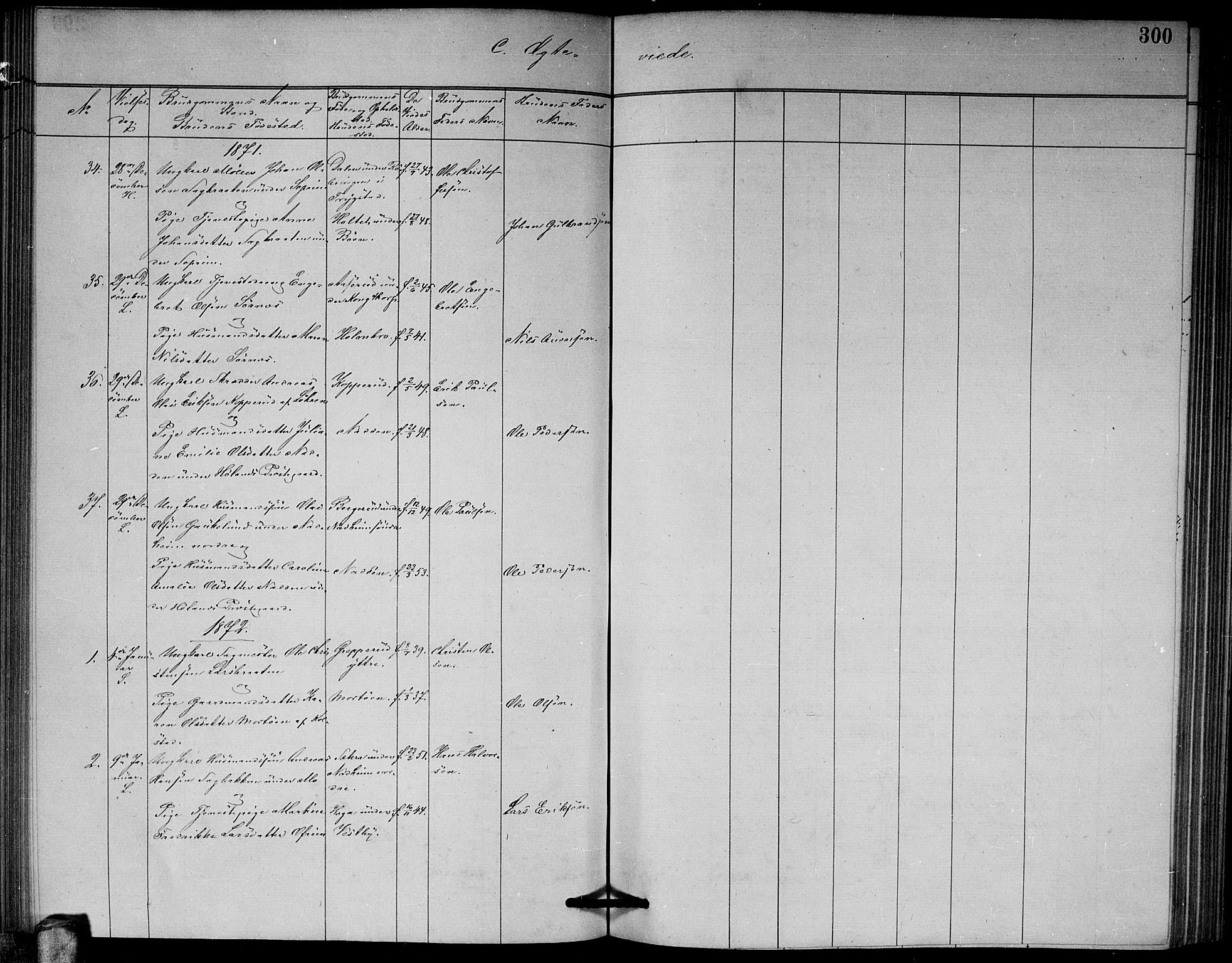 Høland prestekontor Kirkebøker, AV/SAO-A-10346a/G/Ga/L0006: Parish register (copy) no. I 6, 1869-1879, p. 300