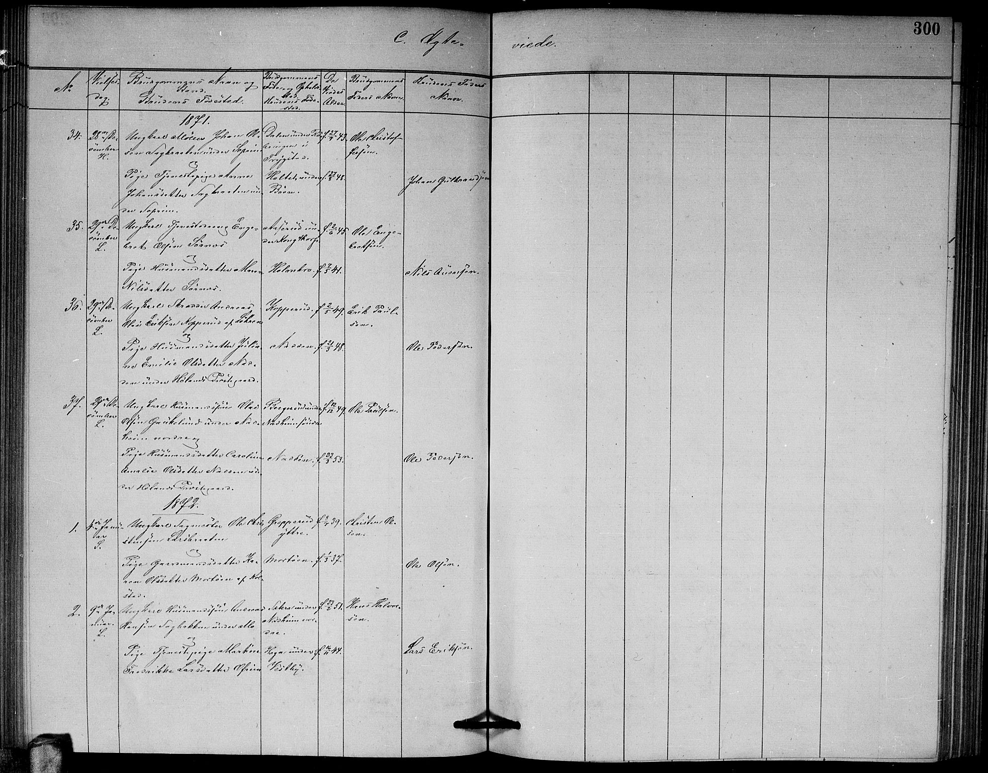 Høland prestekontor Kirkebøker, AV/SAO-A-10346a/G/Ga/L0006: Parish register (copy) no. I 6, 1869-1879, p. 300