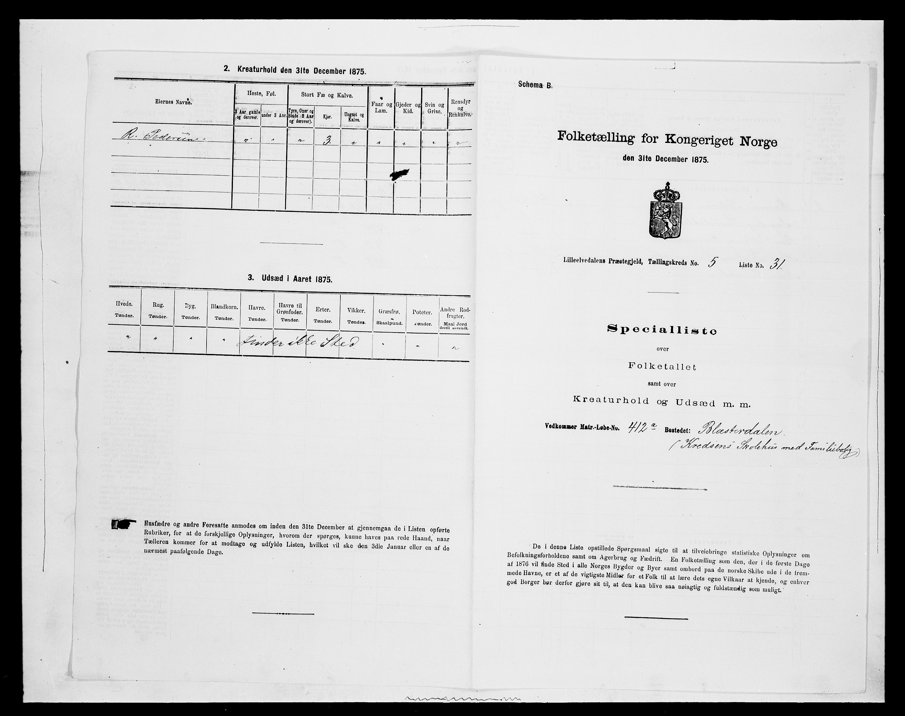 SAH, 1875 census for 0438P Lille Elvedalen, 1875, p. 505