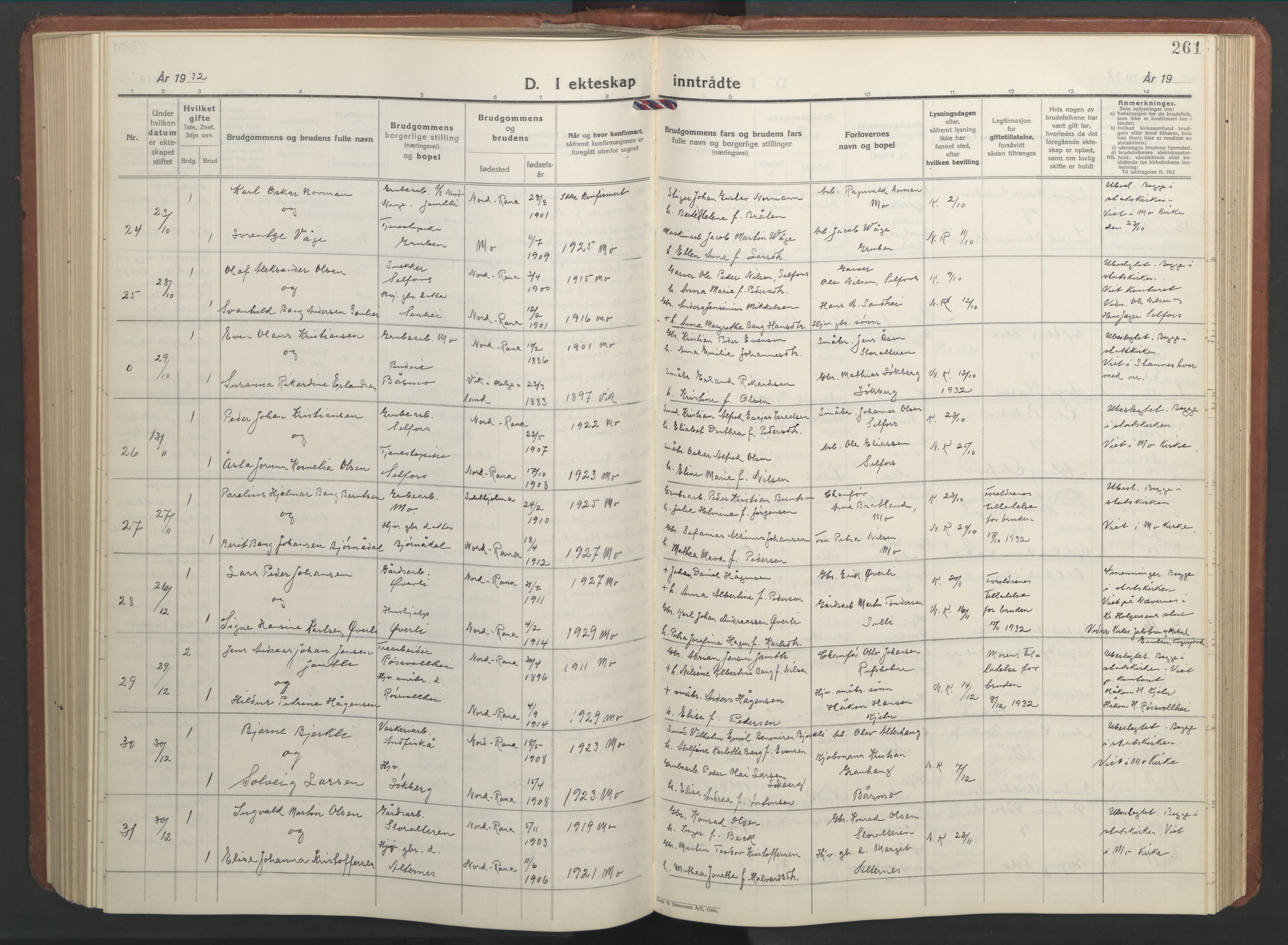 Ministerialprotokoller, klokkerbøker og fødselsregistre - Nordland, AV/SAT-A-1459/827/L0425: Parish register (copy) no. 827C14, 1931-1946, p. 261