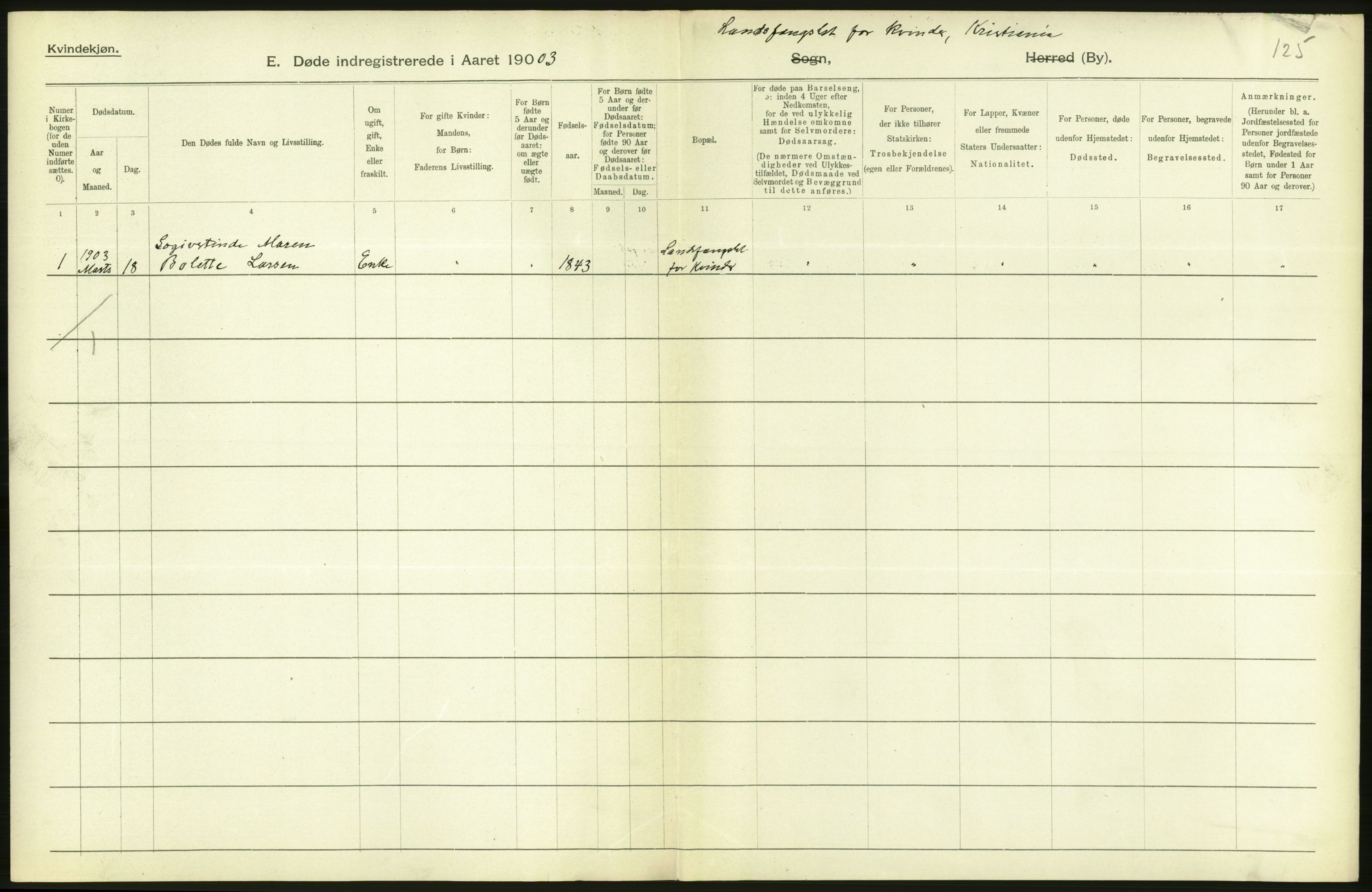 Statistisk sentralbyrå, Sosiodemografiske emner, Befolkning, AV/RA-S-2228/D/Df/Dfa/Dfaa/L0004: Kristiania: Gifte, døde, 1903, p. 262