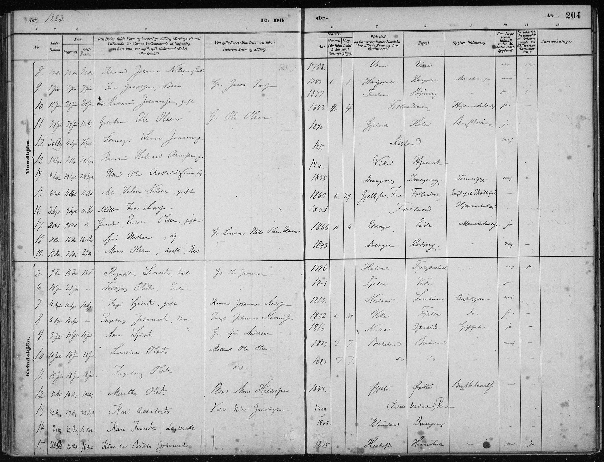 Hosanger sokneprestembete, AV/SAB-A-75801/H/Haa: Parish register (official) no. B  1, 1880-1896, p. 204