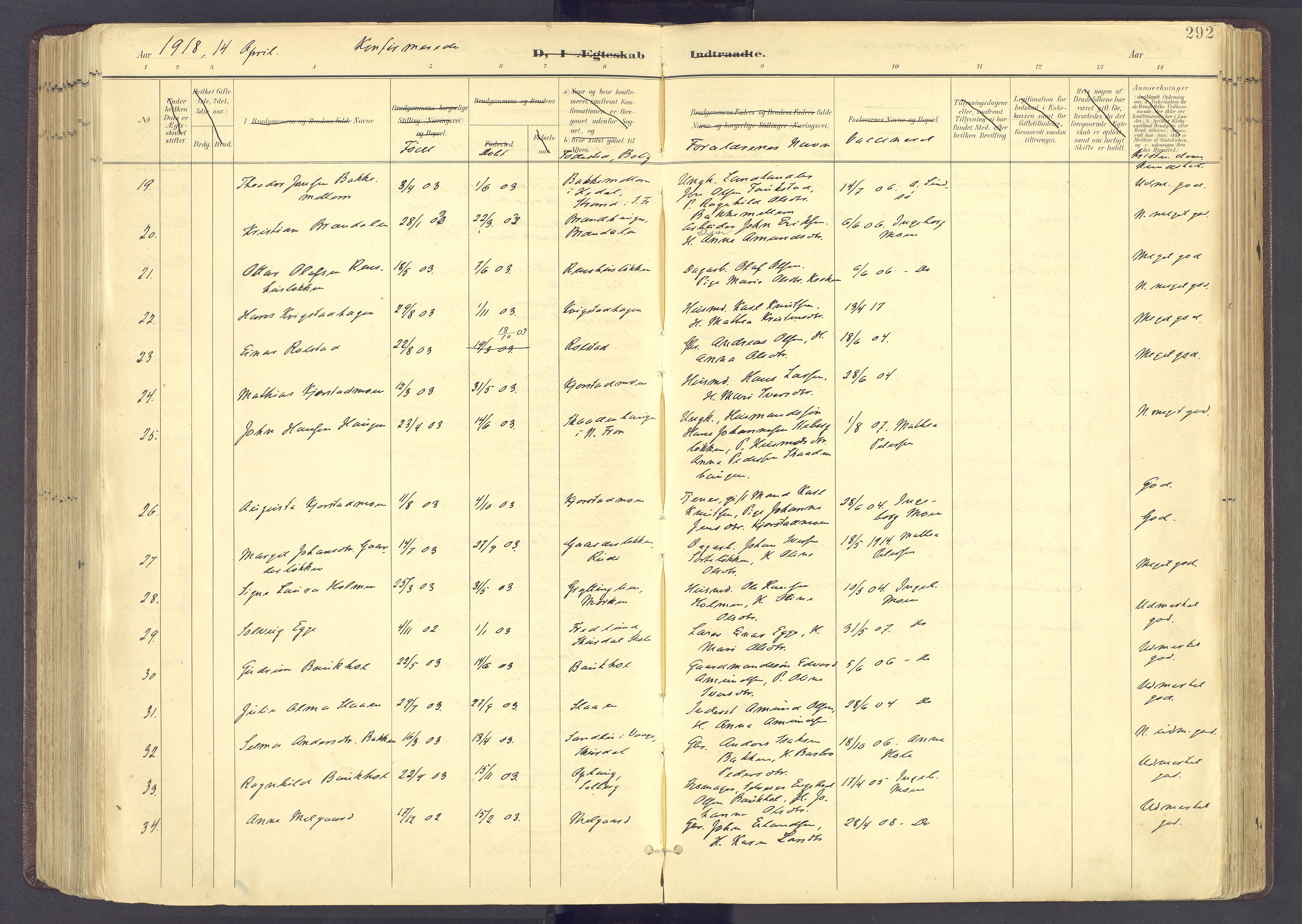 Sør-Fron prestekontor, SAH/PREST-010/H/Ha/Haa/L0004: Parish register (official) no. 4, 1898-1919, p. 292