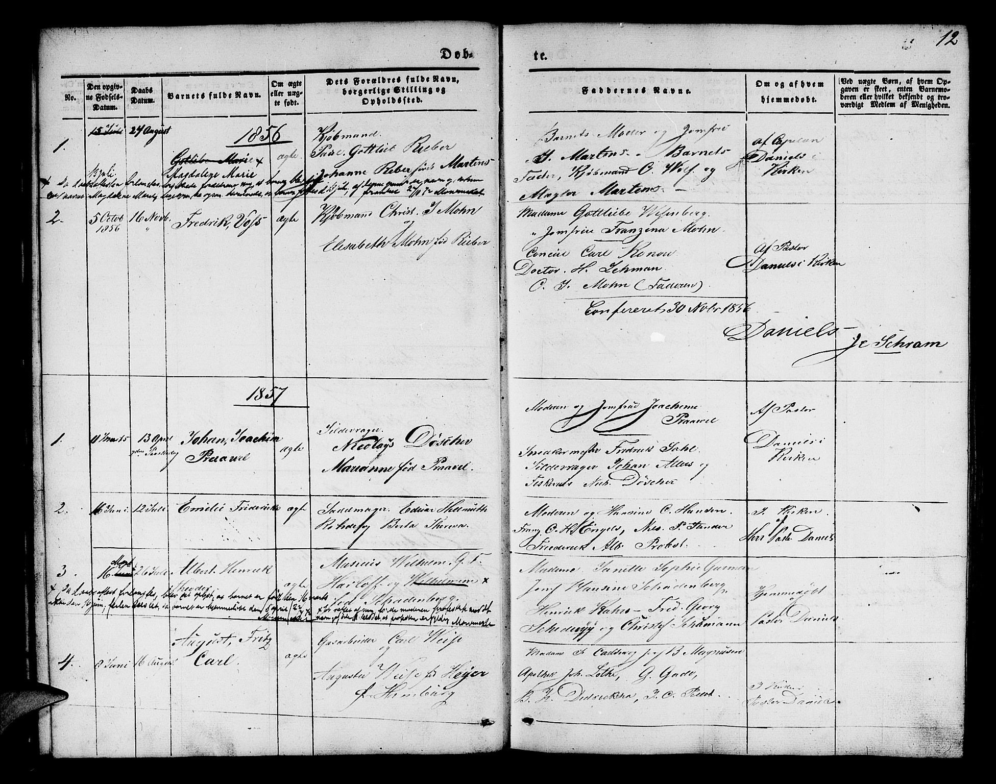 Mariakirken Sokneprestembete, SAB/A-76901/H/Hab/L0002: Parish register (copy) no. A 2, 1846-1862, p. 12